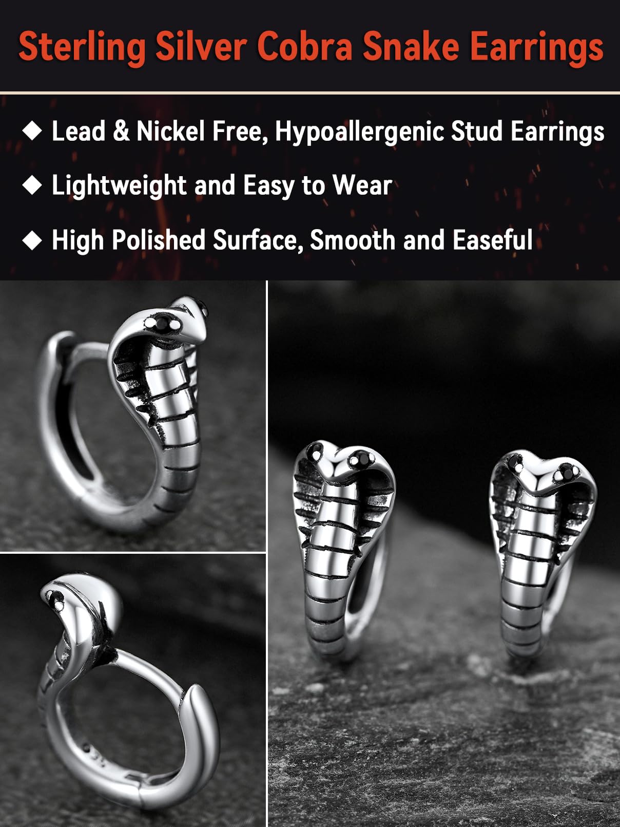 FaithHeart Dragon/Dinosaur/Snake Hoop Earrings for Men, Sturdy Stainless Steel Punk Biker Animals Hypoallergenic Jewelry, Gift Box