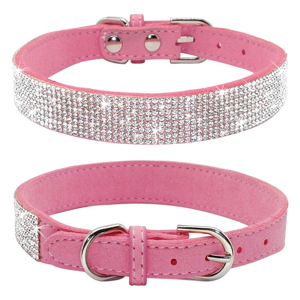 Rhinestone Dog Collar, Cute Dazzling Sparkling Soft Suede Leather Dog Cat Rhinestone Collar Crystal Diamond Pet Dog Puppy Collar (XS, Blue-1)