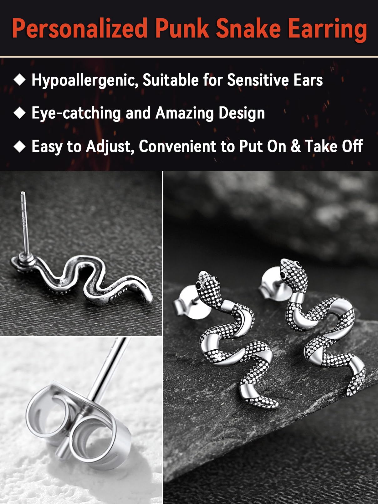 FaithHeart Dragon/Dinosaur/Snake Hoop Earrings for Men, Sturdy Stainless Steel Punk Biker Animals Hypoallergenic Jewelry, Gift Box
