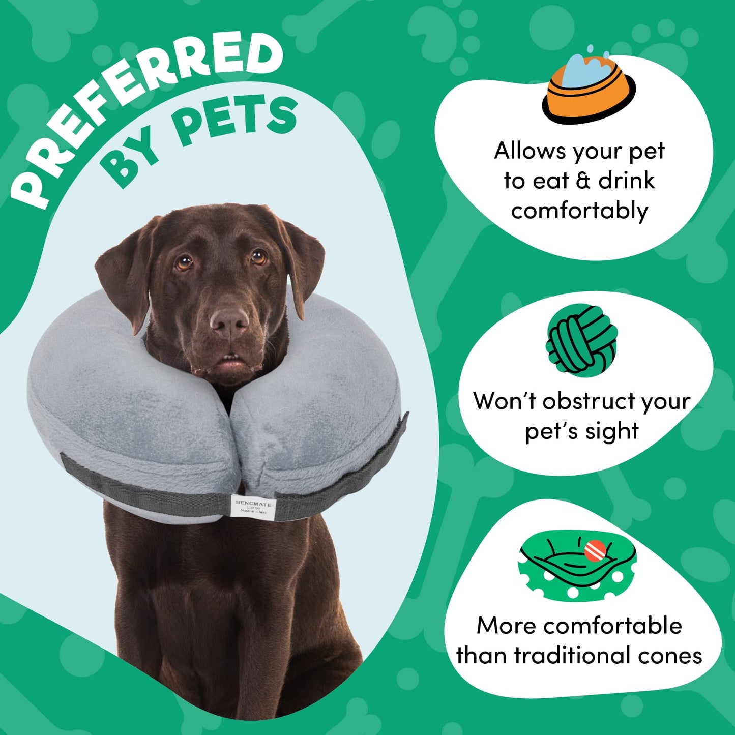 BENCMATE Protective Inflatable Collar for Dogs and Cats - Soft Pet Recovery Collar Does Not Block Vision E-Collar (X-Large, Blue)