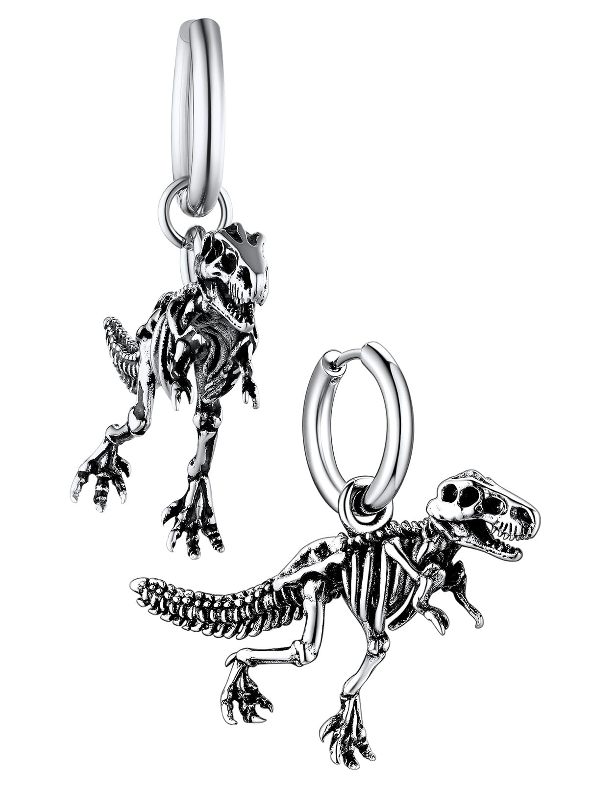 FaithHeart Dragon/Dinosaur/Snake Hoop Earrings for Men, Sturdy Stainless Steel Punk Biker Animals Hypoallergenic Jewelry, Gift Box