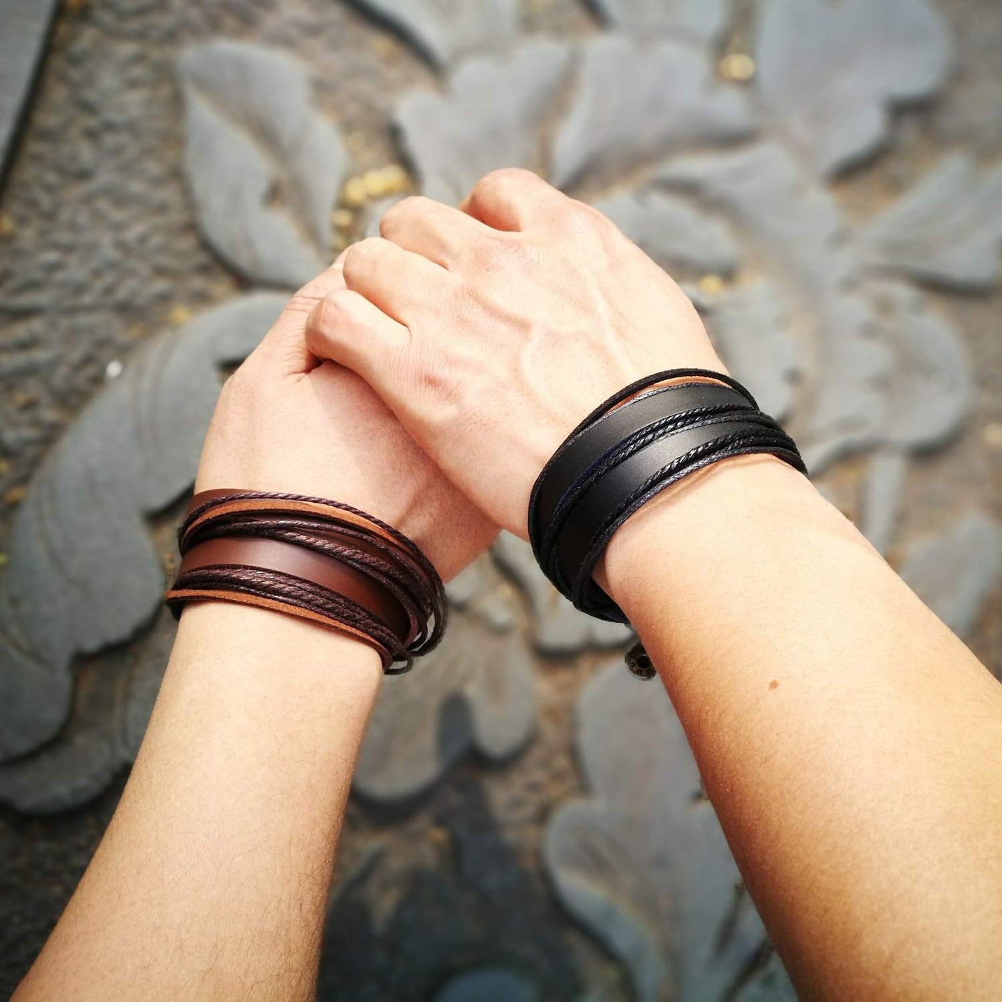 Genuine Leather Bracelet for Women & Men,Unisex Multilayer Leather Adjustable Bracelet Cuff Wrap Multicolor Rope Wristband