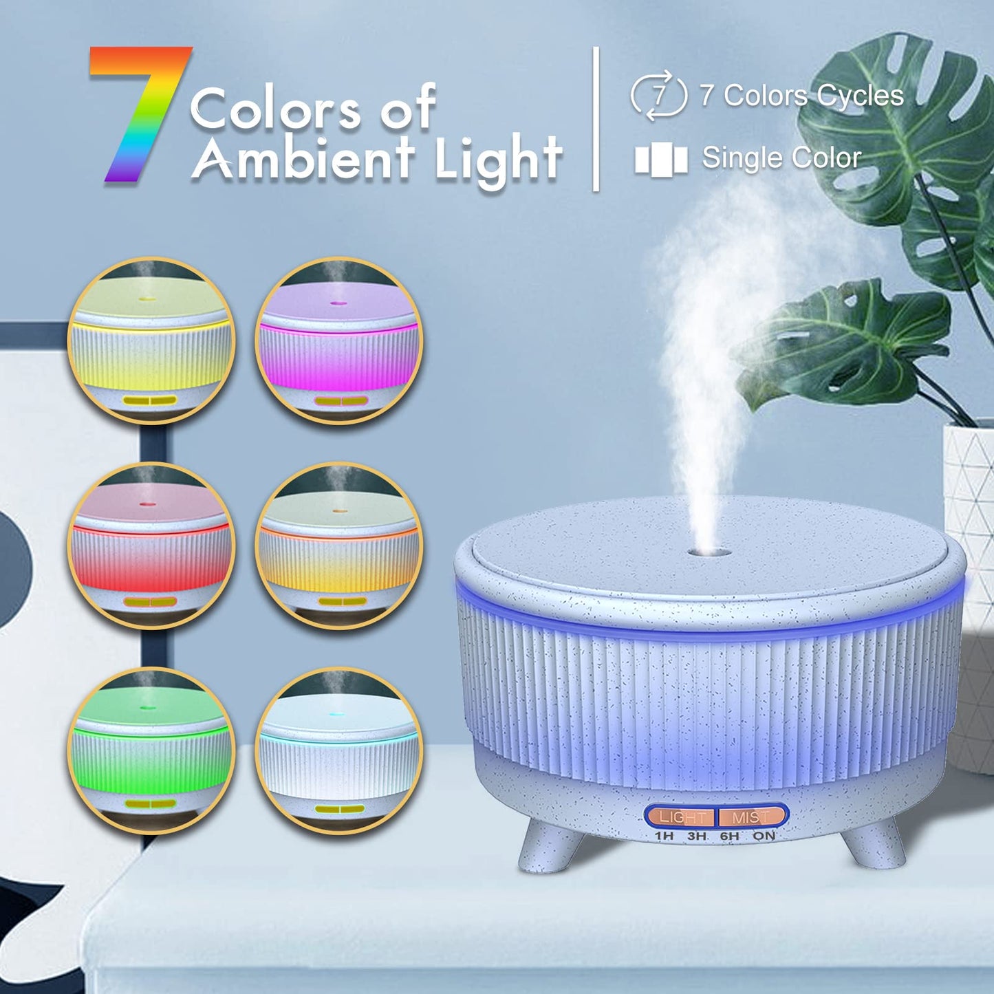 Diffusers for Essential Oils Large Room, 500ml Aromatherapy Oil Diffuser Cool Mist Humidifier with Remote Control,7 Colors Lights & 3 Mist Mode Waterless Auto Off for Women Office Home Black