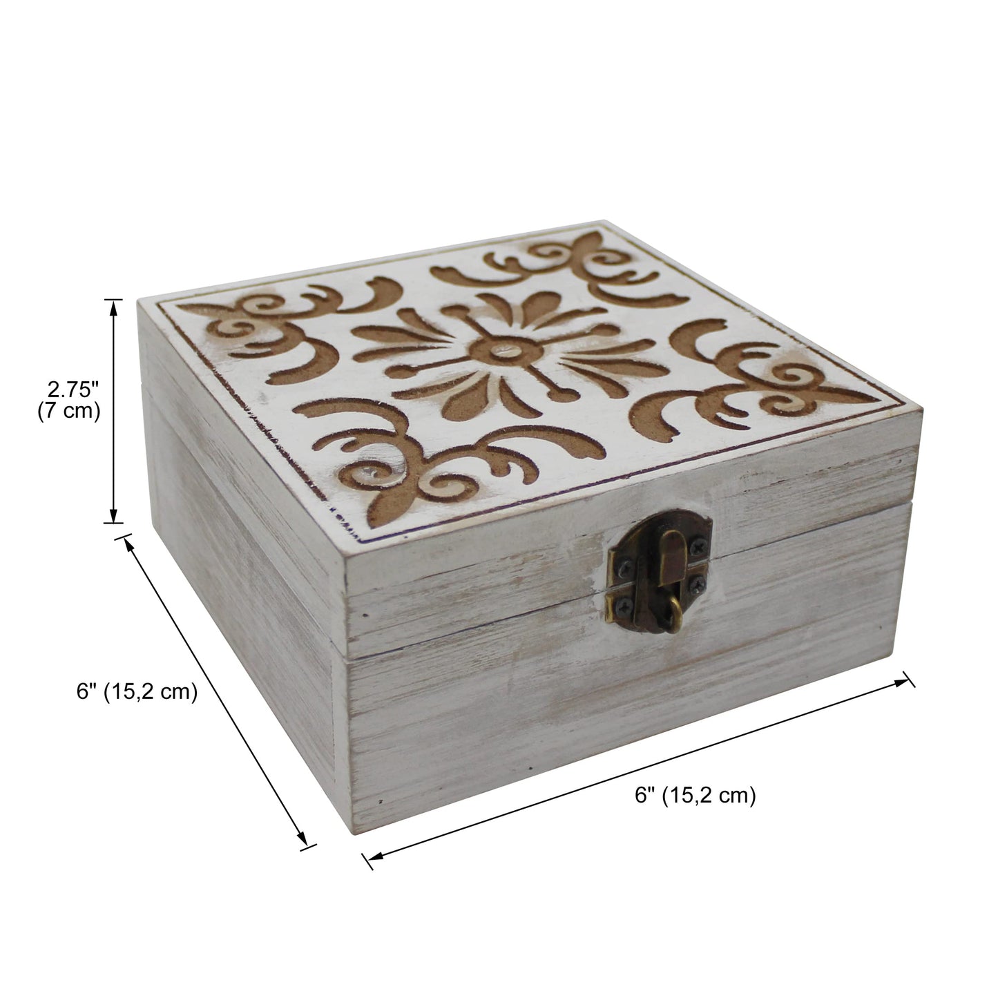CVHOMEDECO. Rustic Metal Decorative Box Vintage Galvanized Storage Box with Lid and Hinged Square Stash Boxes for Photos, Jewelry, Keepsake and Gifts. Blue