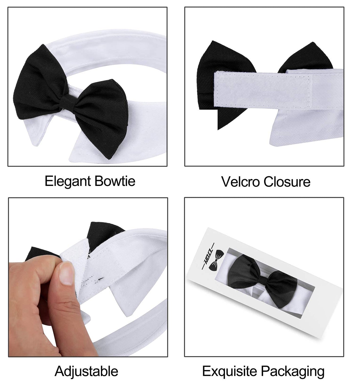 Handcrafted Adjustable Formal Pet Bowtie Collar Neck Tie for Dogs & Cats (S, Black)