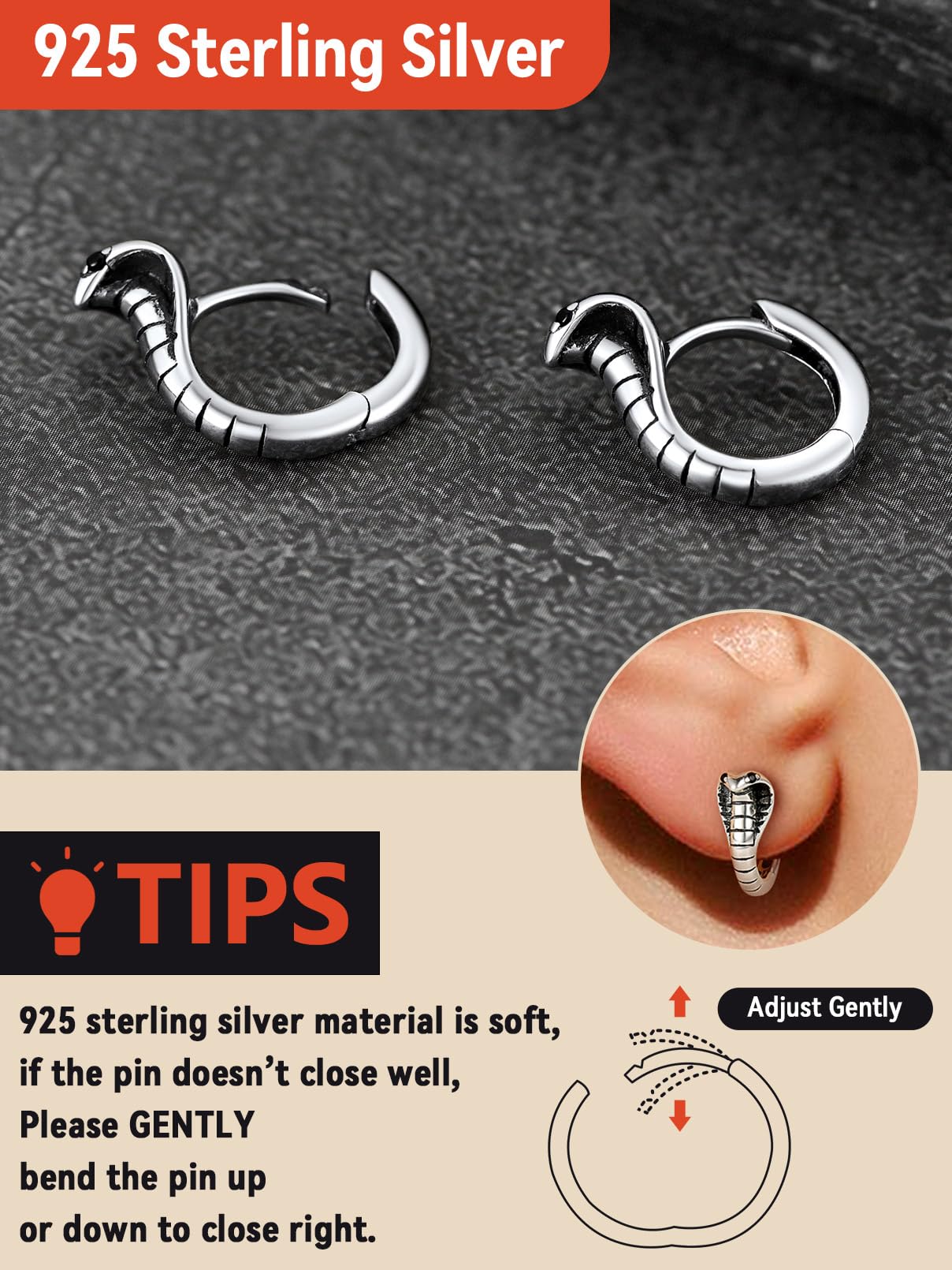 FaithHeart Dragon/Dinosaur/Snake Hoop Earrings for Men, Sturdy Stainless Steel Punk Biker Animals Hypoallergenic Jewelry, Gift Box