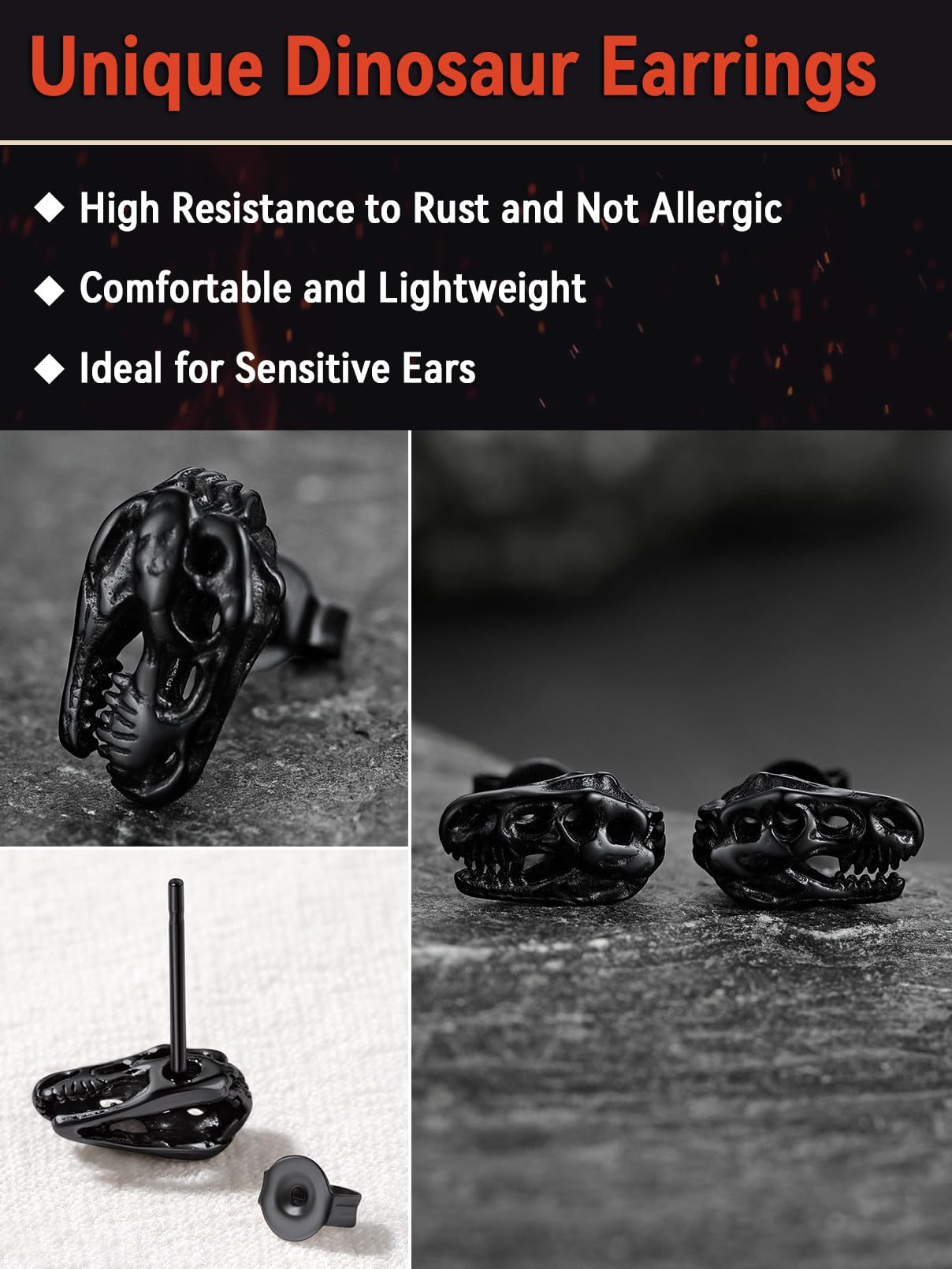 FaithHeart Dragon/Dinosaur/Snake Hoop Earrings for Men, Sturdy Stainless Steel Punk Biker Animals Hypoallergenic Jewelry, Gift Box