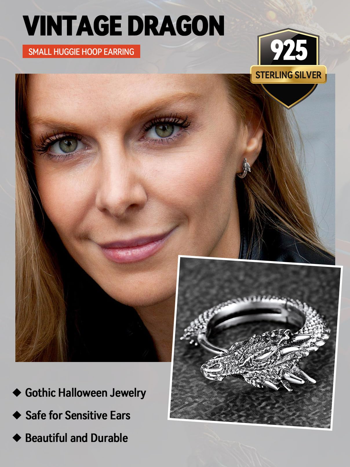 FaithHeart Dragon/Dinosaur/Snake Hoop Earrings for Men, Sturdy Stainless Steel Punk Biker Animals Hypoallergenic Jewelry, Gift Box