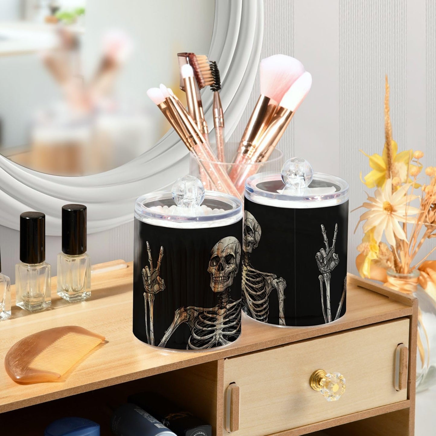 Halloween Skull 2PC Airtight Transparent Plastic Storage Jar, Food Storage Container Glass, Can Store Candy, Salt, Coffee Beans, With lid, Easy To Use