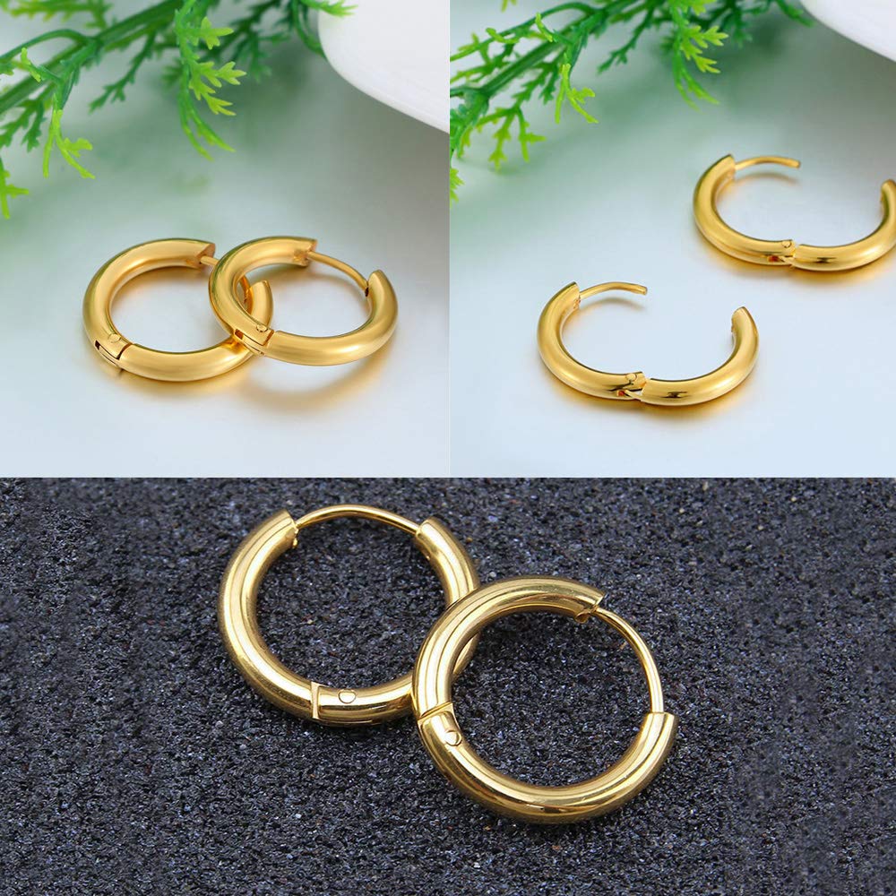 316L Surgical Stainless Steel Huggie Hoop Earrings 6mm 8mm 10mm 11mm 12mm 14mm Hypoallergenic Earrings Hoop Cartilage Helix Lobes Hinged Sleeper Earrings For Men Women Girls