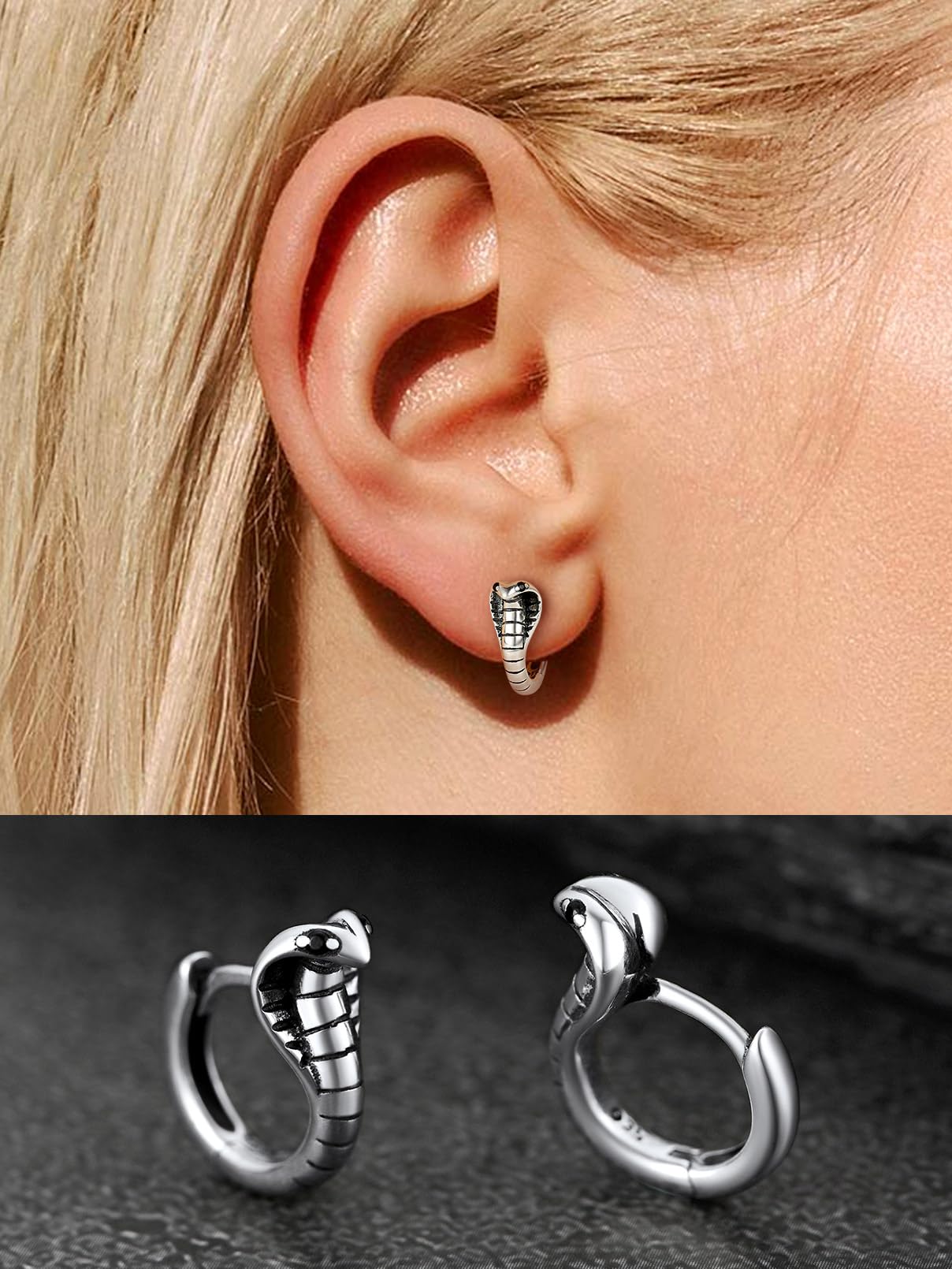 FaithHeart Dragon/Dinosaur/Snake Hoop Earrings for Men, Sturdy Stainless Steel Punk Biker Animals Hypoallergenic Jewelry, Gift Box