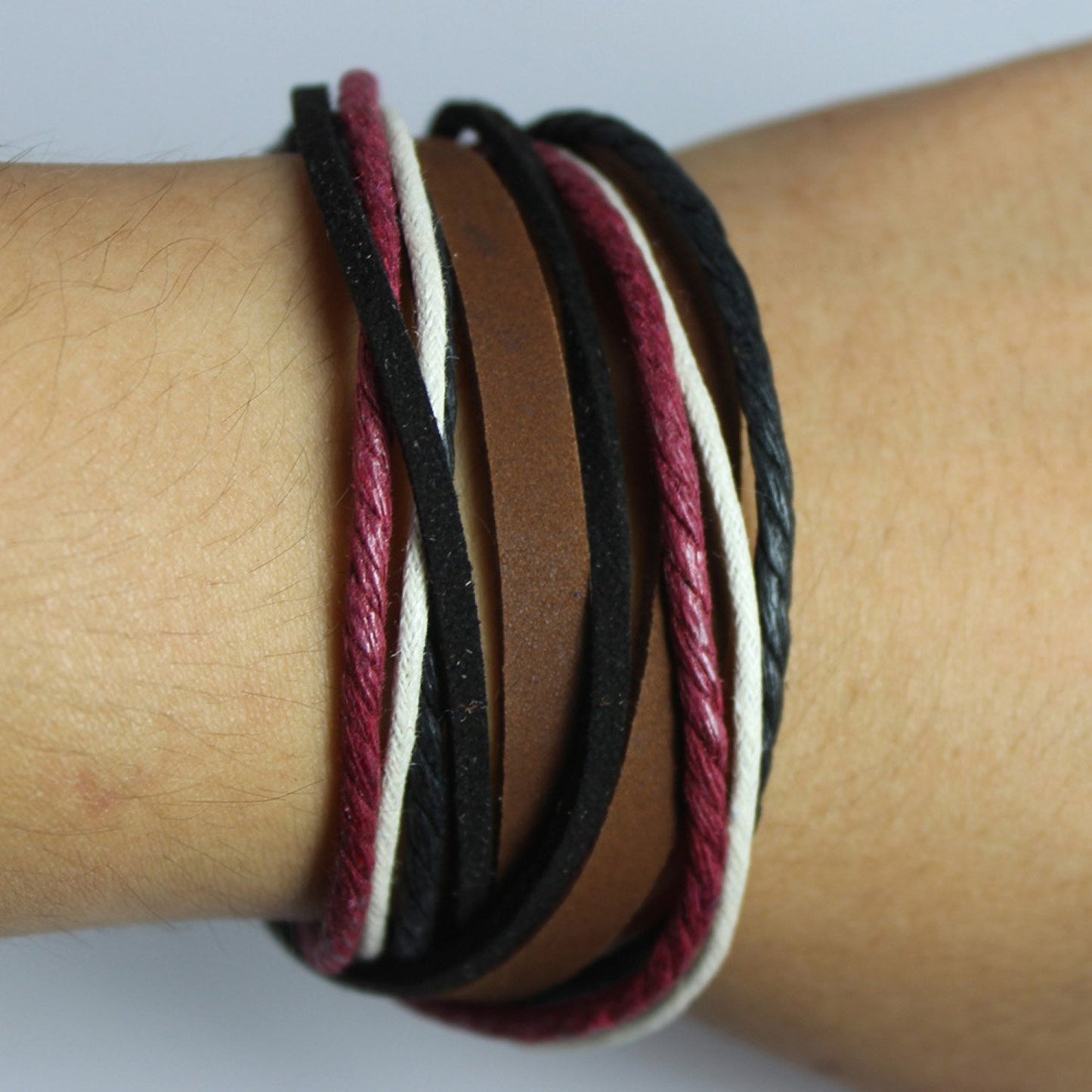 Genuine Leather Bracelet for Women & Men,Unisex Multilayer Leather Adjustable Bracelet Cuff Wrap Multicolor Rope Wristband