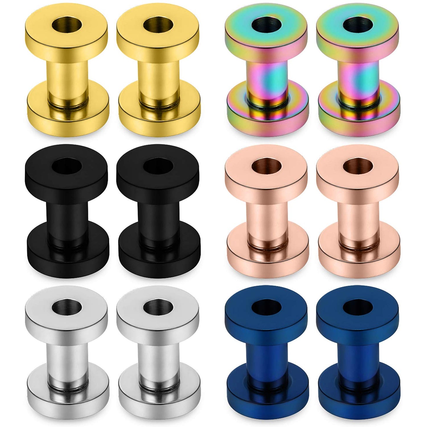 Lcolyoli Screw Fit Ear Gauges Kit Surgical Steel Tunnel Expander Earrings Earlobe Plugs Body Piercing Jewelry Set for Women Men 14G-00G 12 Pieces