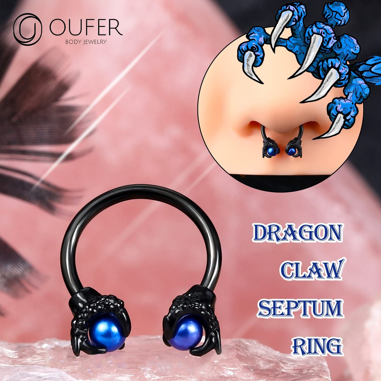 OUFER 316L Surgical Steel Circular Earrings Two White Opals Surrounded by Dragon Claws Cartilage Earing Ear Body Piercing Jewelry Helix Earrings Piercing…