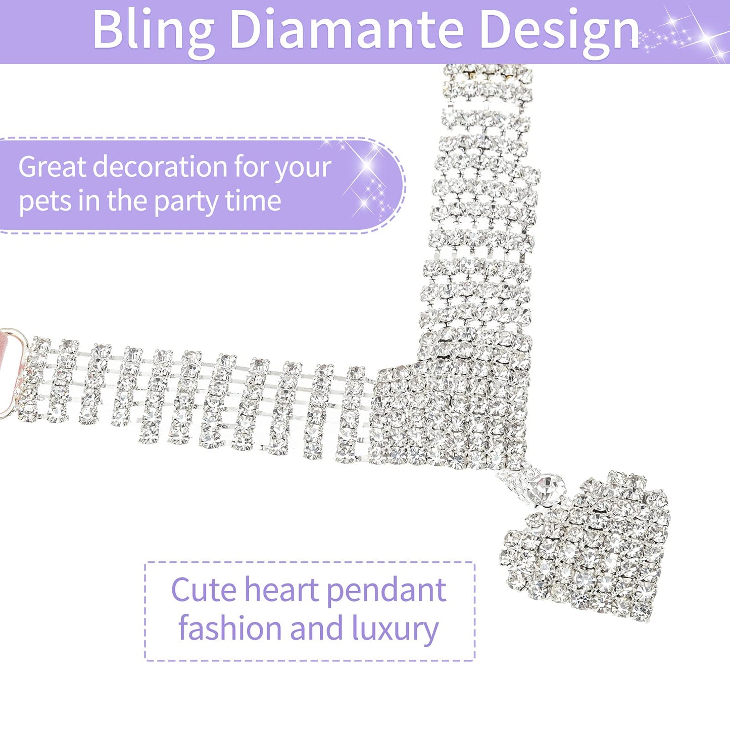 EXPAWLORER Dog Collar Rhinestone Necklace - Cute Sparkling Pet Collar for Girl Dogs and Cats, Soft Crystal Cat Collar Neck Decoration, Adjustable for Small Medium Large Breed Sizes, Pink XS