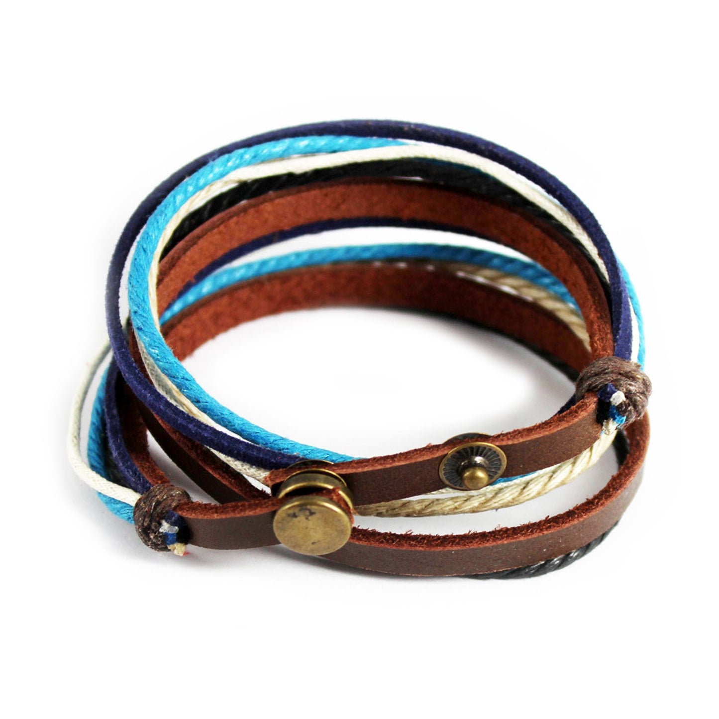 Genuine Leather Bracelet for Women & Men,Unisex Multilayer Leather Adjustable Bracelet Cuff Wrap Multicolor Rope Wristband
