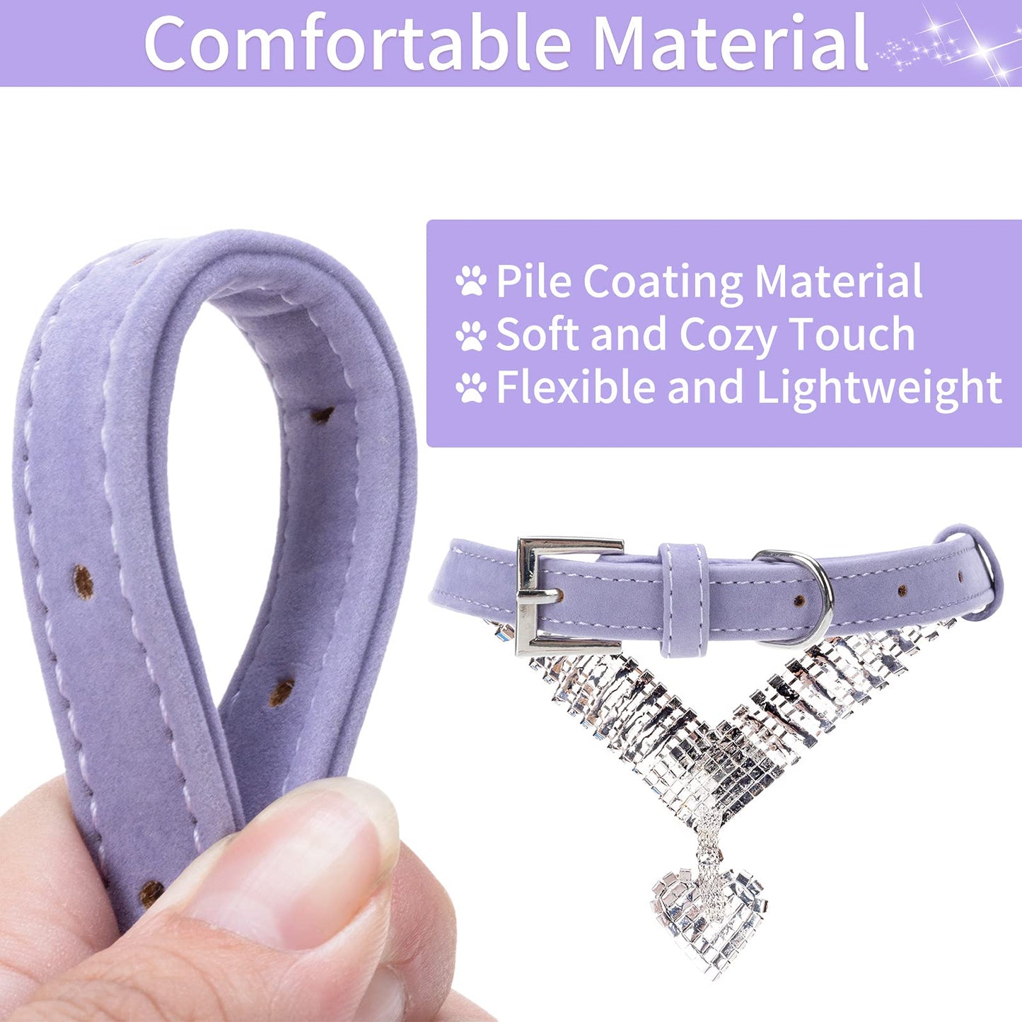 EXPAWLORER Dog Collar Rhinestone Necklace - Cute Sparkling Pet Collar for Girl Dogs and Cats, Soft Crystal Cat Collar Neck Decoration, Adjustable for Small Medium Large Breed Sizes, Pink XS