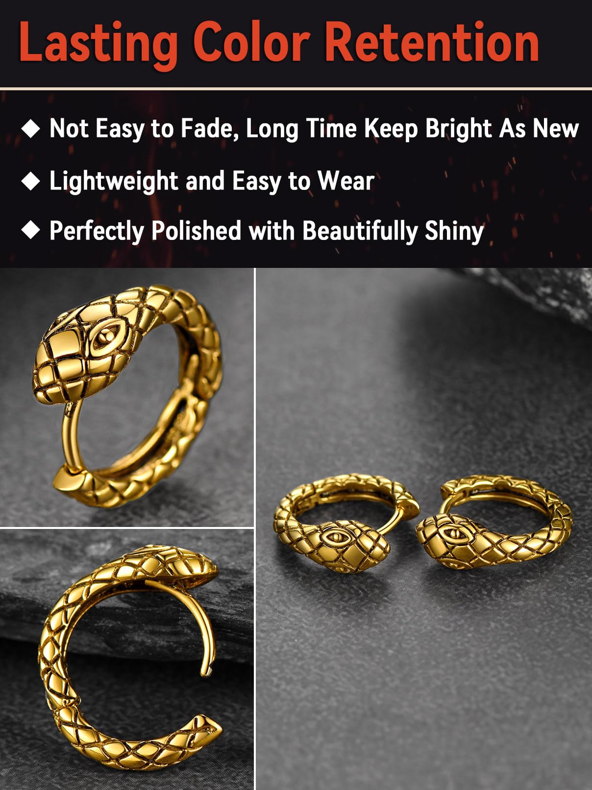 FaithHeart Dragon/Dinosaur/Snake Hoop Earrings for Men, Sturdy Stainless Steel Punk Biker Animals Hypoallergenic Jewelry, Gift Box