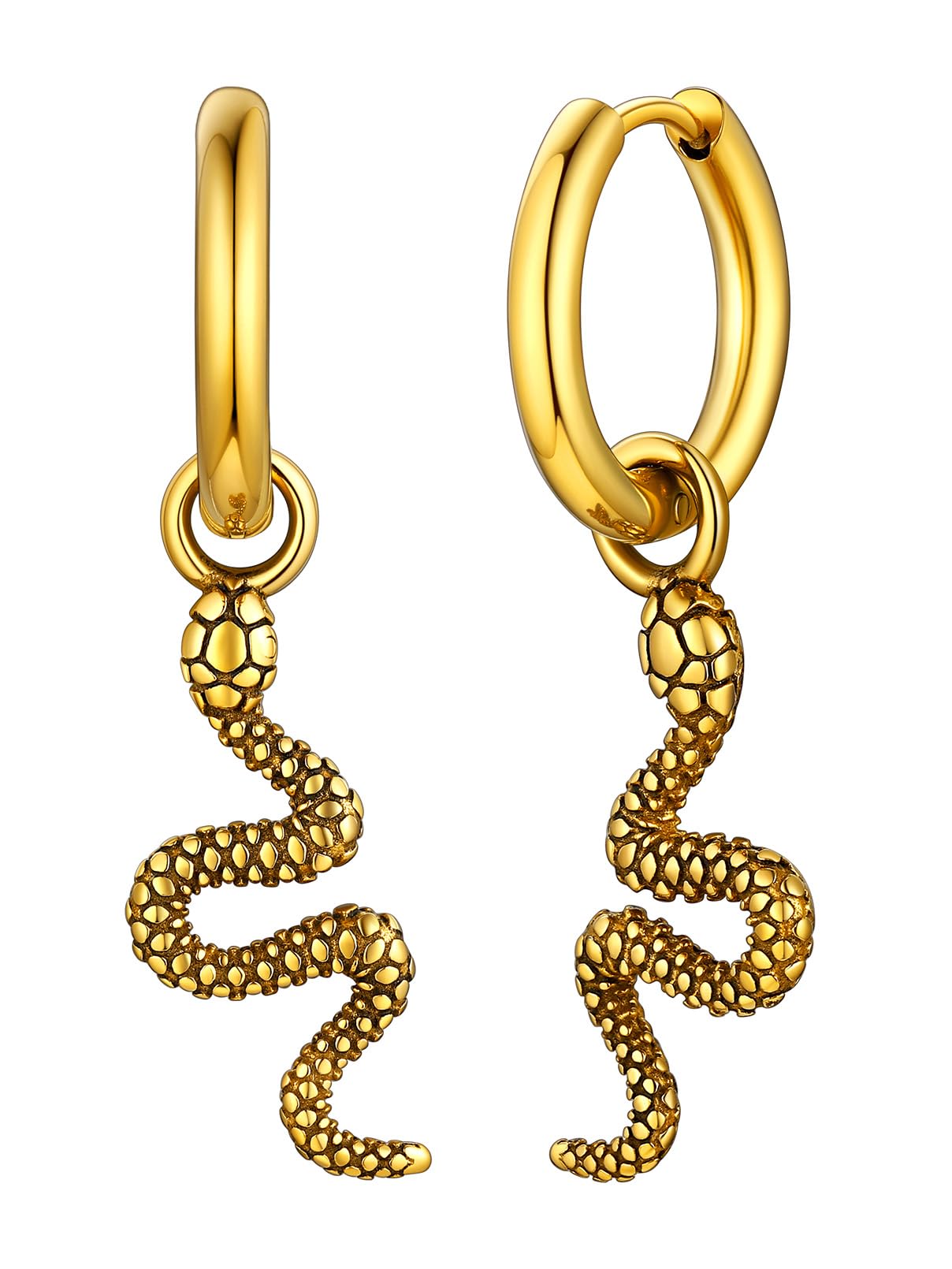 FaithHeart Dragon/Dinosaur/Snake Hoop Earrings for Men, Sturdy Stainless Steel Punk Biker Animals Hypoallergenic Jewelry, Gift Box