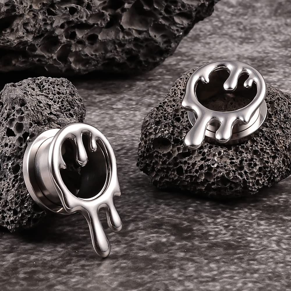 2PCS Cool Water Drops Ear Tunnels Plugs 316 Stainless Steel Ear Gauges Hypoallergenic Earring Expanders for Stretched Piercing Body Jewelry