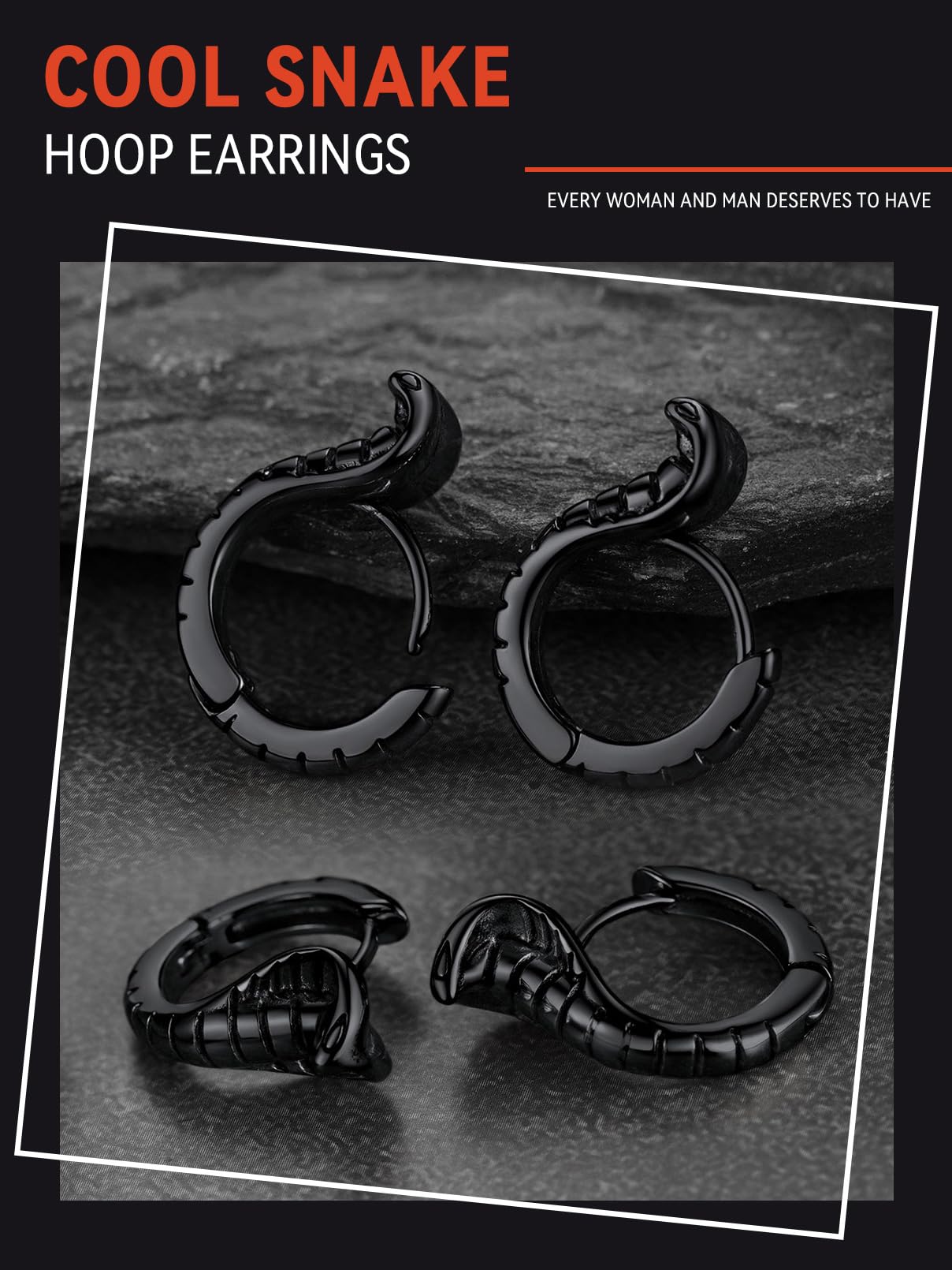 FaithHeart Dragon/Dinosaur/Snake Hoop Earrings for Men, Sturdy Stainless Steel Punk Biker Animals Hypoallergenic Jewelry, Gift Box