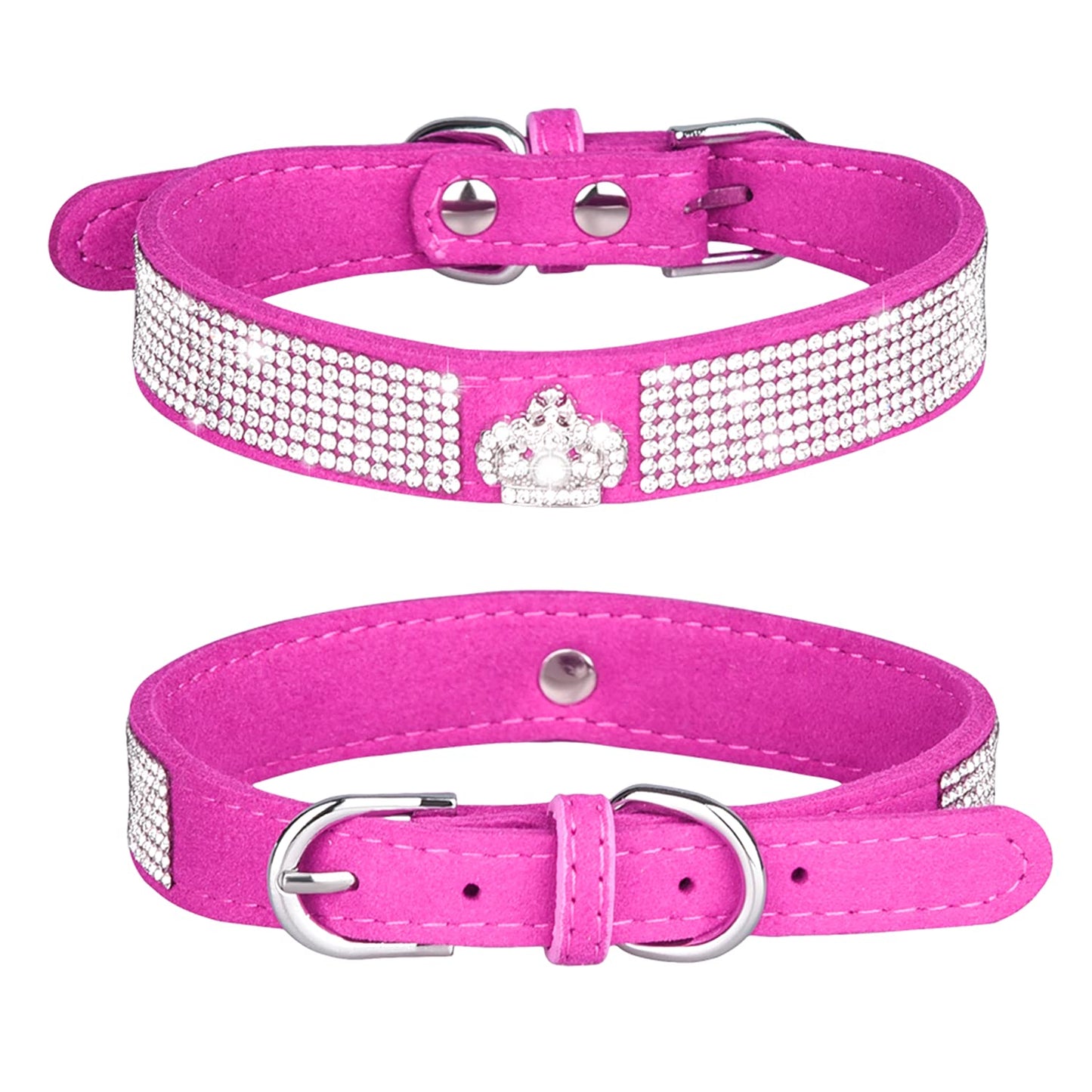Rhinestone Dog Collar, Cute Dazzling Sparkling Soft Suede Leather Dog Cat Rhinestone Collar Crystal Diamond Pet Dog Puppy Collar (XS, Blue-1)