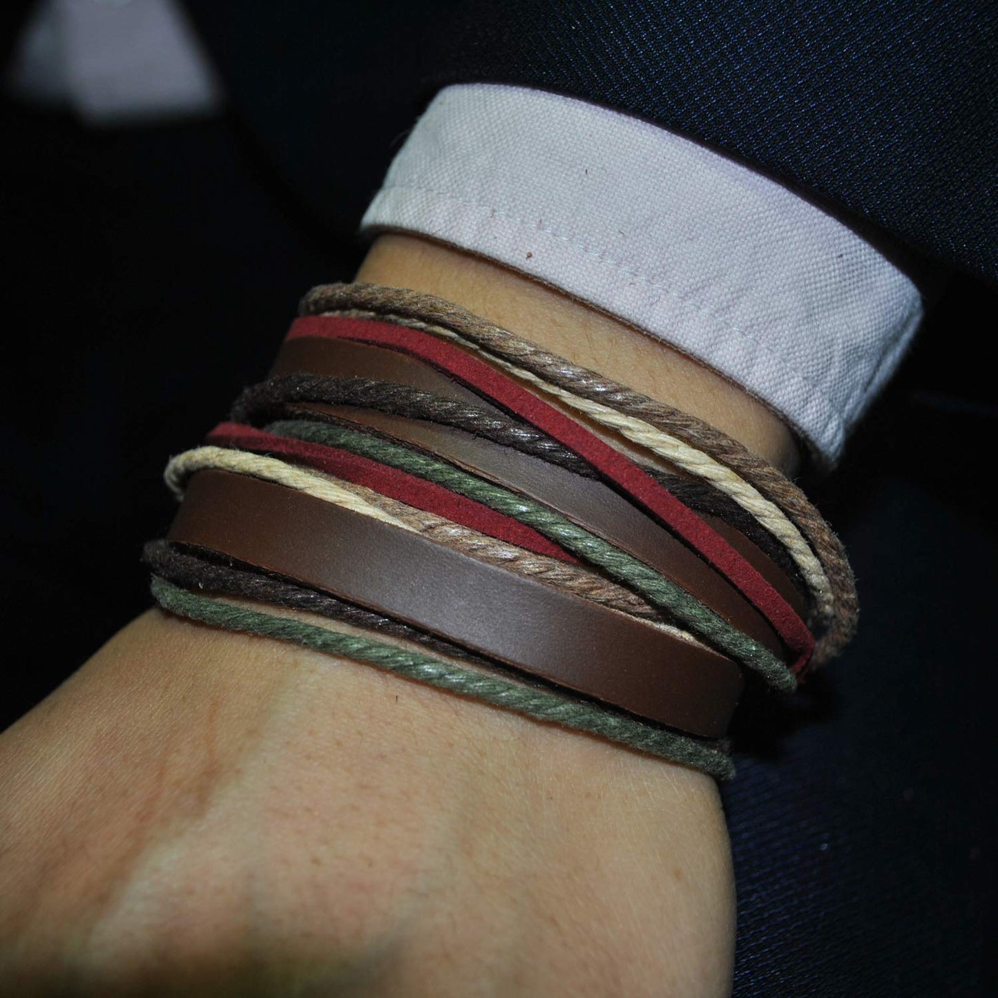 Genuine Leather Bracelet for Women & Men,Unisex Multilayer Leather Adjustable Bracelet Cuff Wrap Multicolor Rope Wristband