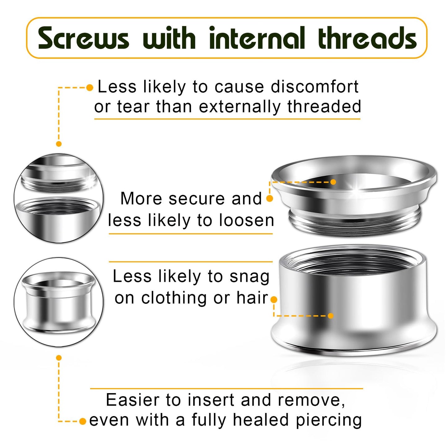 Pair of Internal Screw 316L Surgical Steel Double Flared Saddle Piercing Jewelry Stretcher Ear Plug Earring Lobe flesh Tunnel