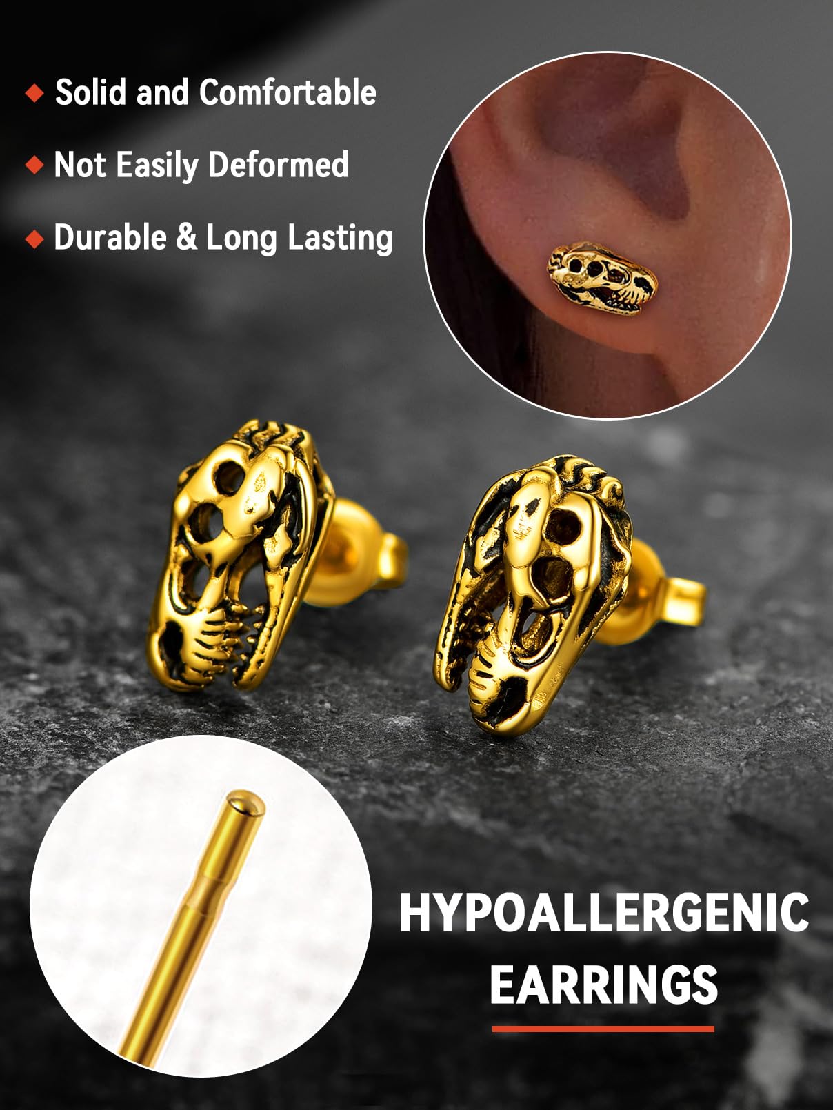 FaithHeart Dragon/Dinosaur/Snake Hoop Earrings for Men, Sturdy Stainless Steel Punk Biker Animals Hypoallergenic Jewelry, Gift Box