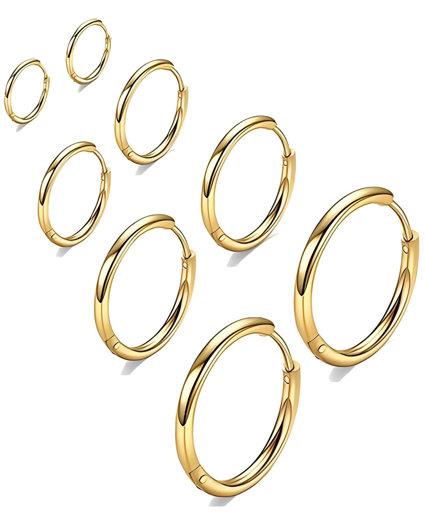 316L Surgical Stainless Steel Huggie Hoop Earrings 6mm 8mm 10mm 11mm 12mm 14mm Hypoallergenic Earrings Hoop Cartilage Helix Lobes Hinged Sleeper Earrings For Men Women Girls