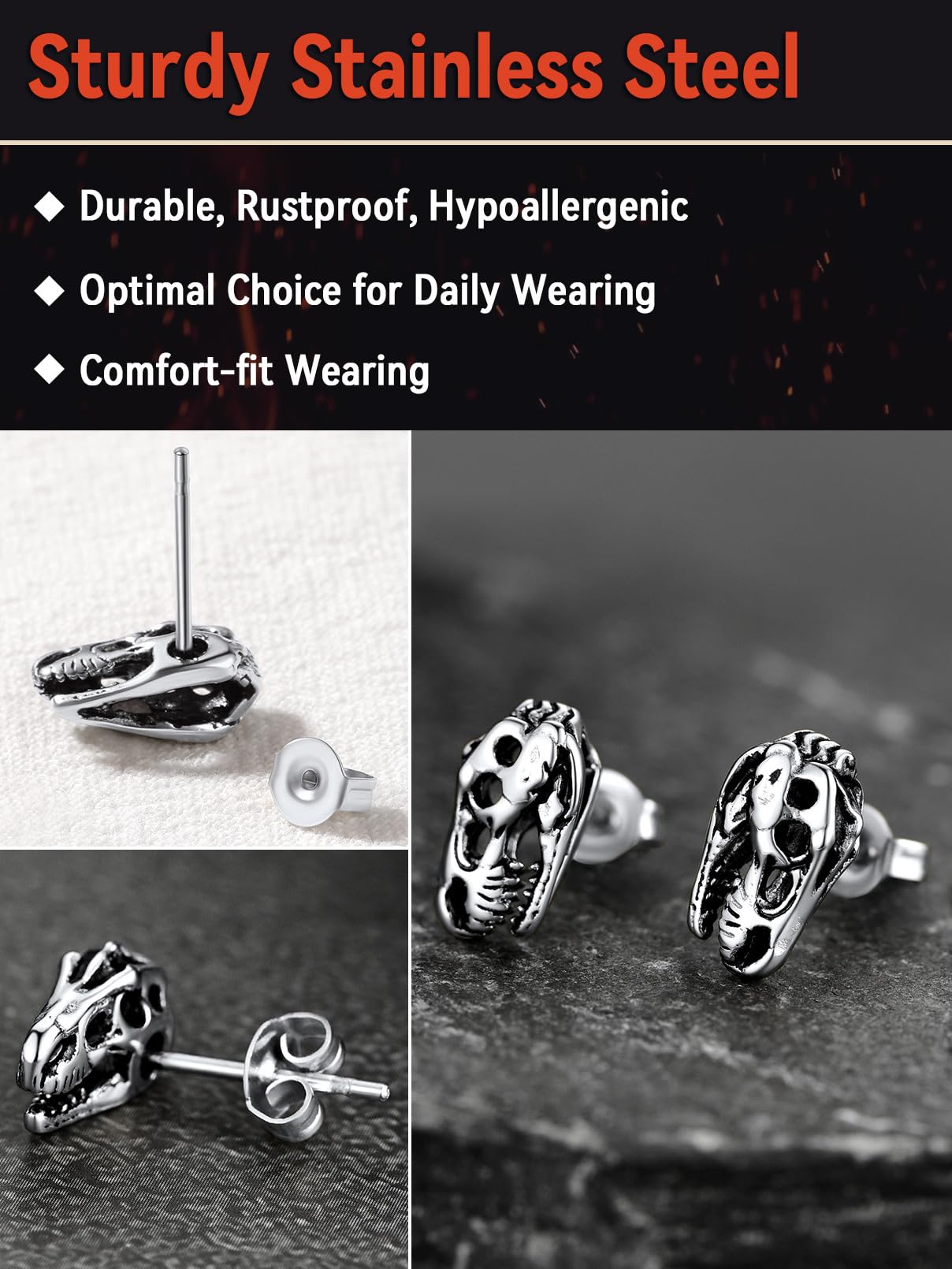 FaithHeart Dragon/Dinosaur/Snake Hoop Earrings for Men, Sturdy Stainless Steel Punk Biker Animals Hypoallergenic Jewelry, Gift Box