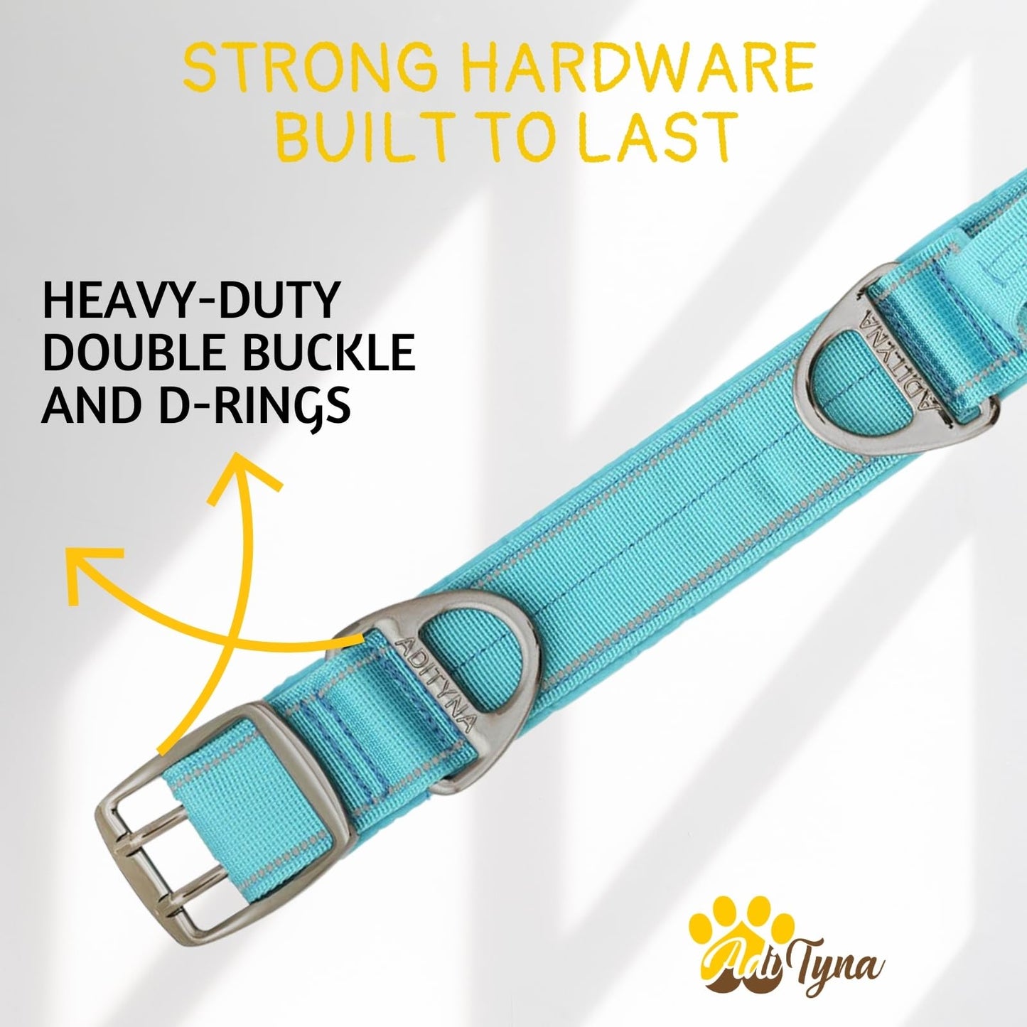 ADITYNA - Heavy Duty Dog Collar with Handle - Thick Dog Collar for Large Dogs - Wide, Reflective, Tactical, Soft Neoprene Padded - Perfect Dog Collar for Training and Walking