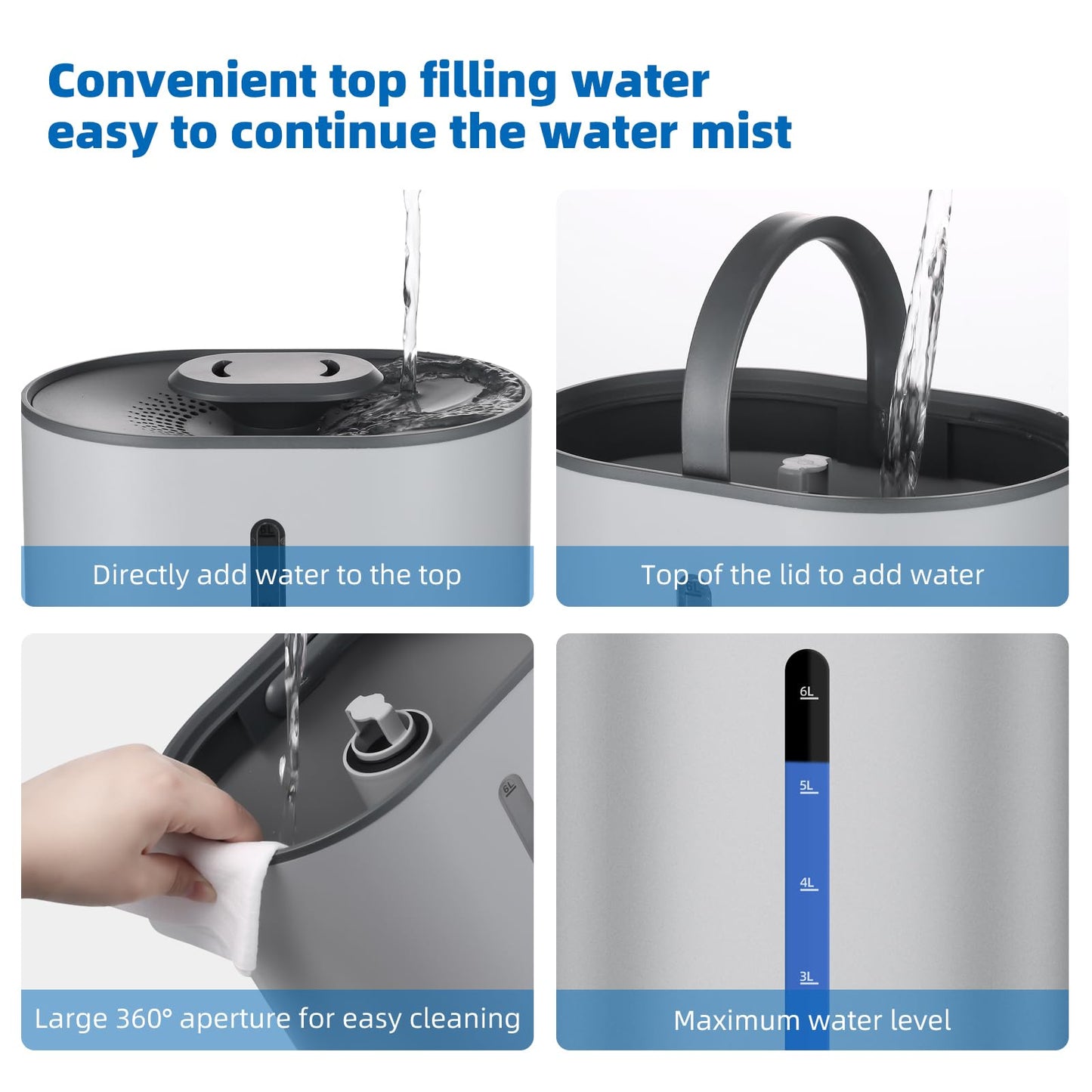 6L Humidifiers for Bedroom Large Room Home, Cool and Warm for Baby and Plants Mist Top Fill Desk Humidifiers Essential Oil Diffuser, Quiet with Adjustable Mist,360°Nozzle-Black