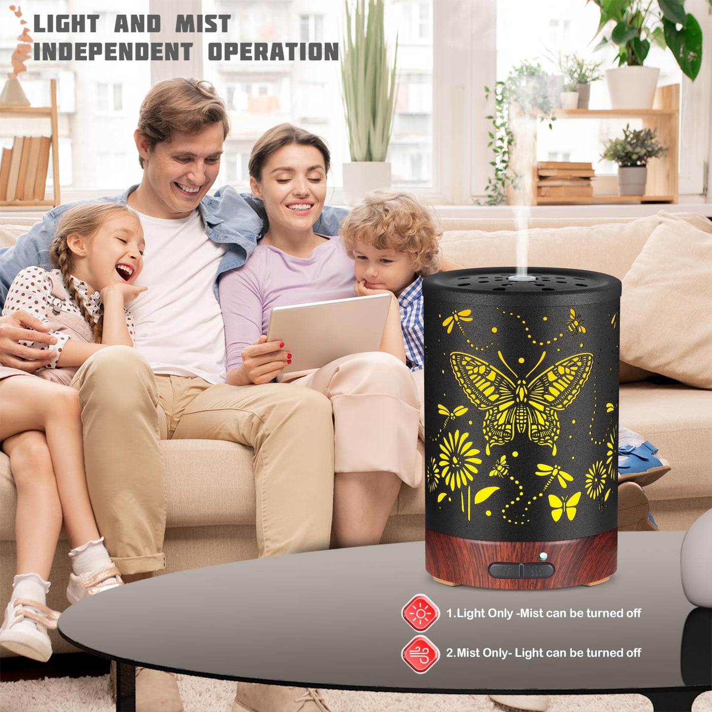 Metal Essential Oils Diffuser 150ML Aromatherapy Diffuser Cool Mist Humidifier with 7 Colors Lights Waterless Auto Off Air Diffusers as Gifts for Moms Women Girls (Bigfoot)