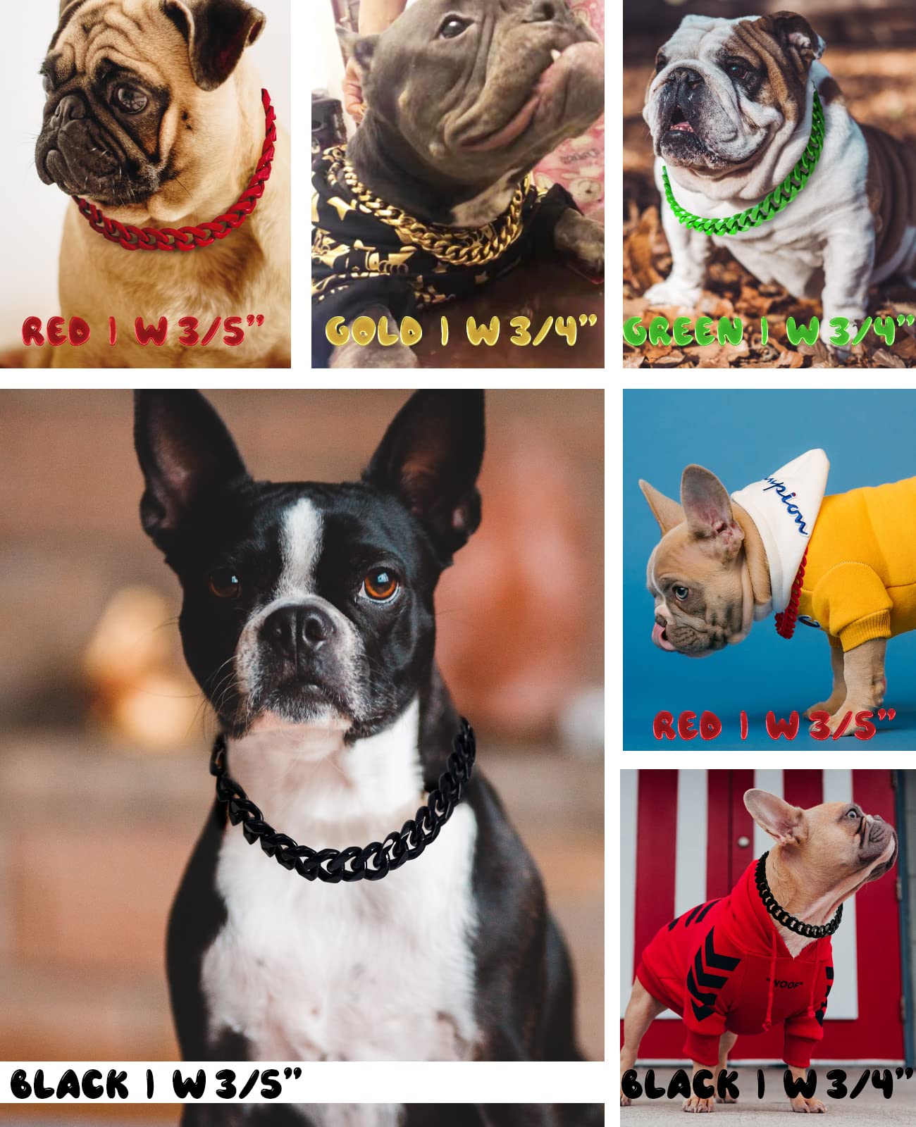 Gold Chain Dog Collar-15mm Cute Dog Collar Pet Gold Necklace Bulldog Light Metal Puppy Jewelry 20" Chain Puppy Costume