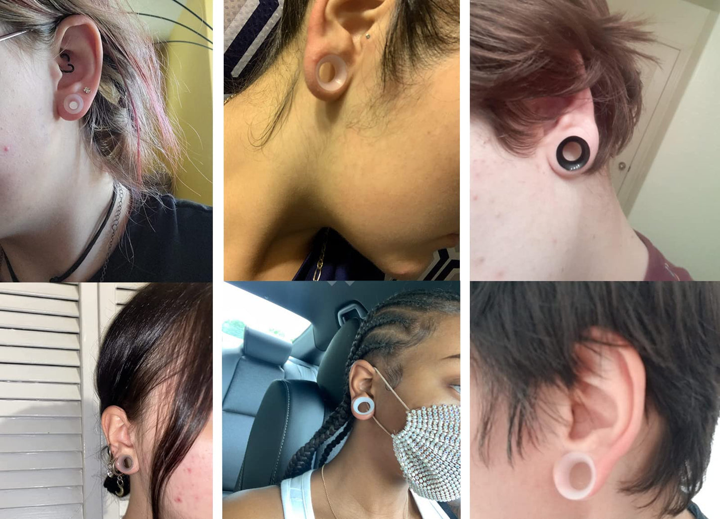 Cisyozi 6 Pairs Ultra Thin Silicone Ear Skin Flexible Flesh Tunnel Expander Stretching Gauge Earlets Plug Gauges Kit Earlets Retainer Same Sizes 6G-20mm 3 Colors