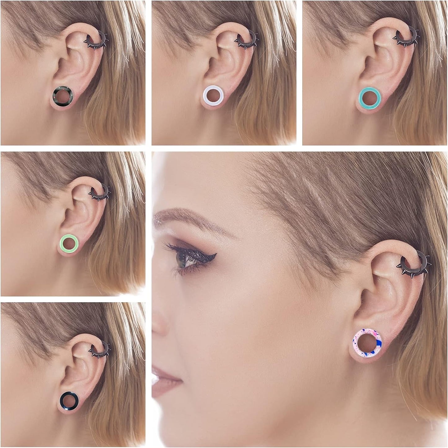 WBRWP 48/32/24/22/20/16/12pcs Ear Tunnels and Plugs - Double Flared Hollow Hard/Soft Silicone Ear Gauges - Ear Expander Stretcher Body Piercing Jewelry 8g-1"