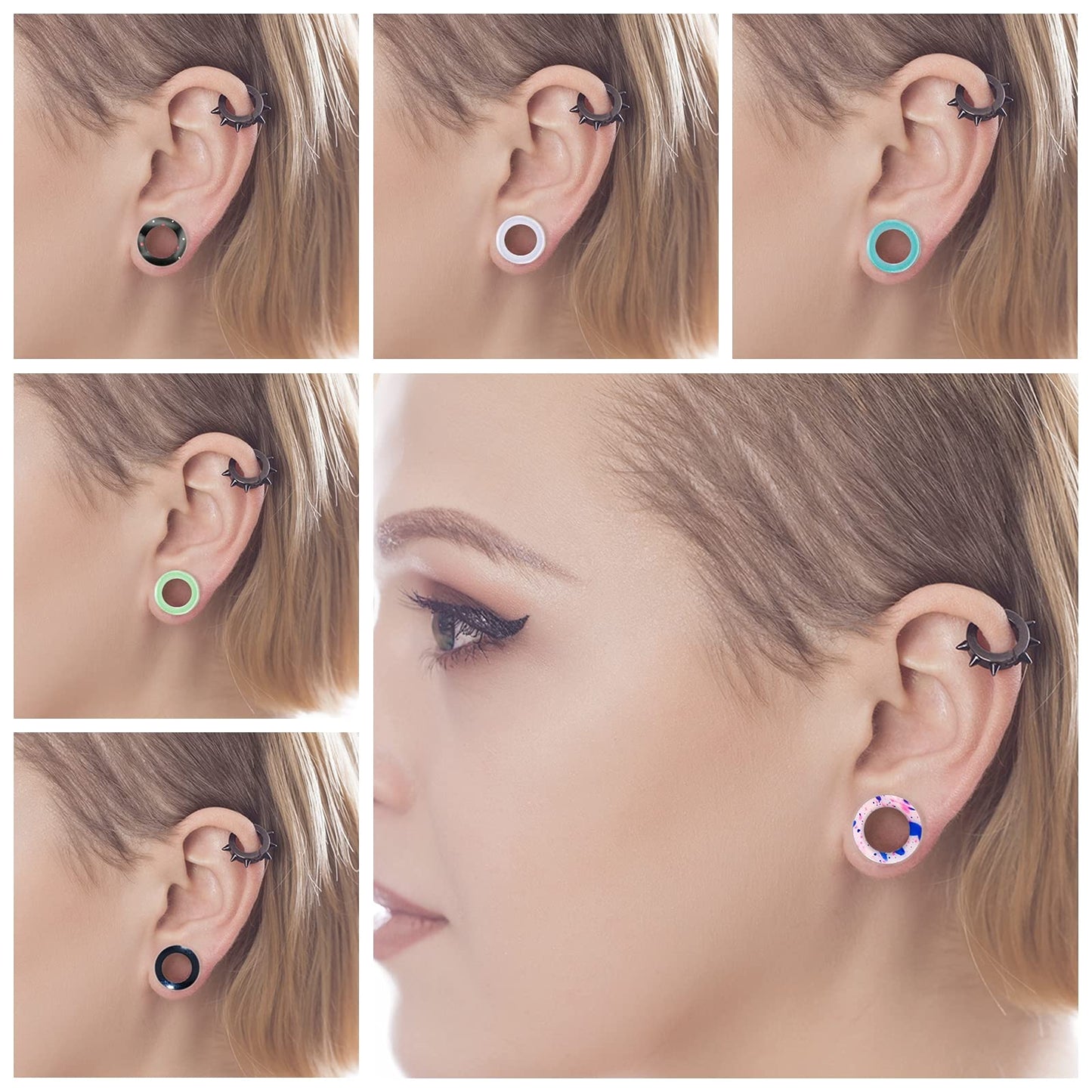 WBRWP 48/32/24/22/20/16/12pcs Ear Tunnels and Plugs - Double Flared Hollow Hard/Soft Silicone Ear Gauges - Ear Expander Stretcher Body Piercing Jewelry 8g-1"