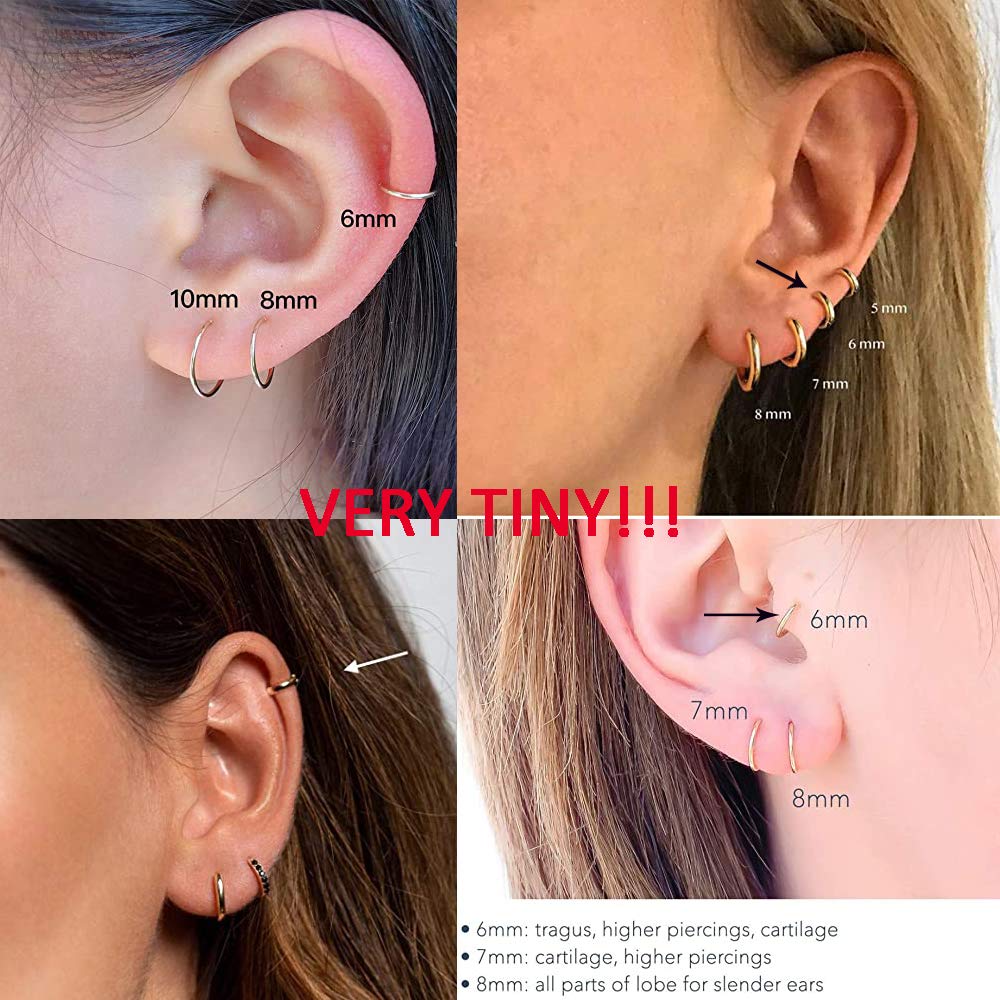 316L Surgical Stainless Steel Huggie Hoop Earrings 6mm 8mm 10mm 11mm 12mm 14mm Hypoallergenic Earrings Hoop Cartilage Helix Lobes Hinged Sleeper Earrings For Men Women Girls