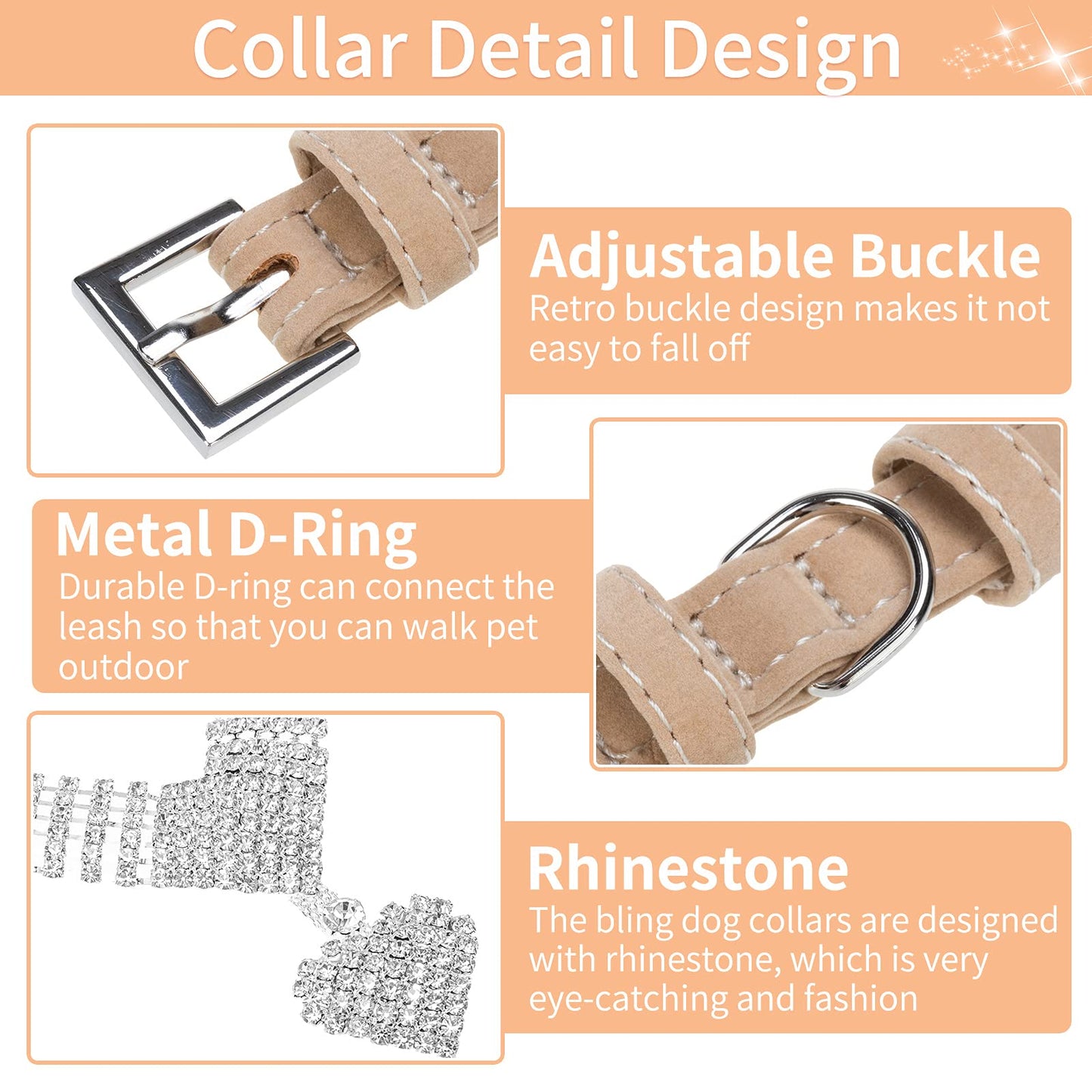 EXPAWLORER Dog Collar Rhinestone Necklace - Cute Sparkling Pet Collar for Girl Dogs and Cats, Soft Crystal Cat Collar Neck Decoration, Adjustable for Small Medium Large Breed Sizes, Pink XS