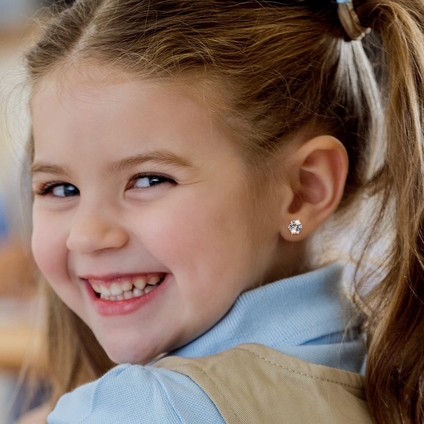 UHIBROS 6 Pairs Stainless Steel Stud Earrings Set Hypoallergenic Cubic Zirconia 14K White Gold 316L CZ Earrings