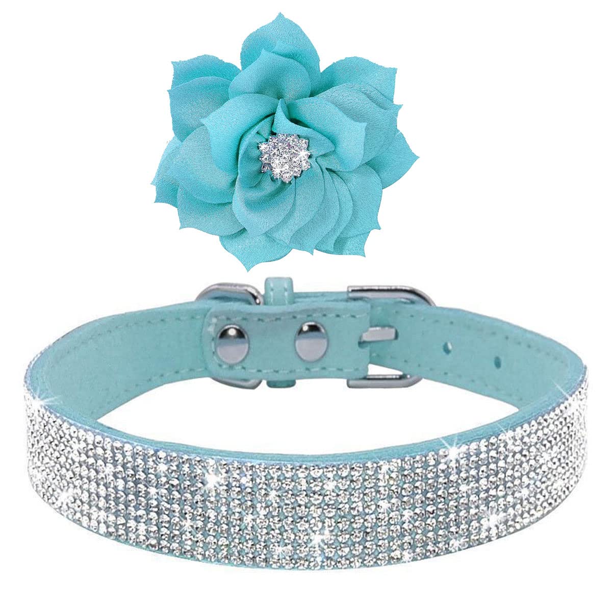 Rhinestone Dog Collar, Cute Dazzling Sparkling Soft Suede Leather Dog Cat Rhinestone Collar Crystal Diamond Pet Dog Puppy Collar (XS, Blue-1)