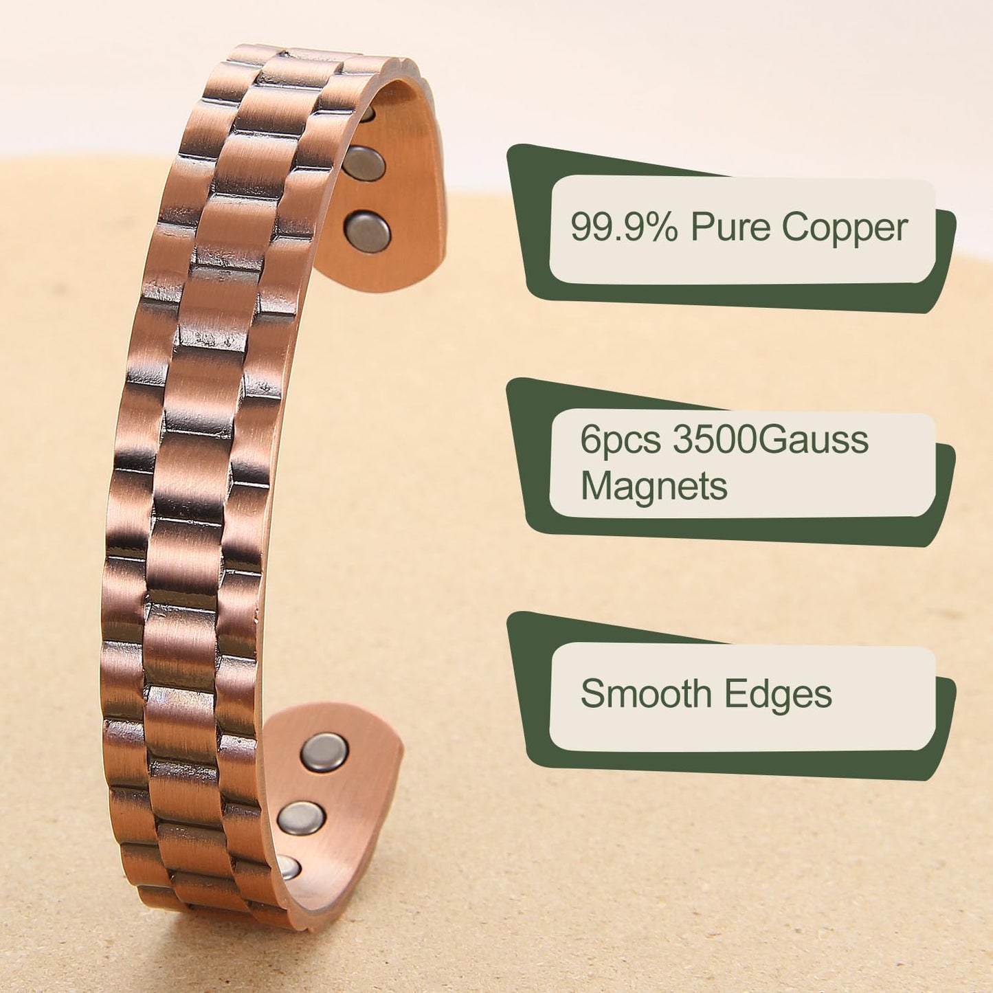 MagEnergy Copper Bracelet for Men, 99.9% Pure Copper Bracelet for Men with 6pcs 3500 Gauss Magnets, Adjustable Bracelets Jewelry Gift
