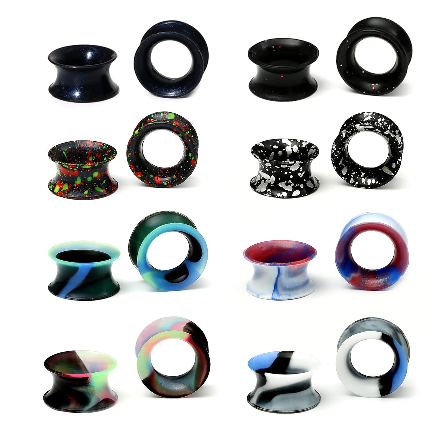 WBRWP 48/32/24/22/20/16/12pcs Ear Tunnels and Plugs - Double Flared Hollow Hard/Soft Silicone Ear Gauges - Ear Expander Stretcher Body Piercing Jewelry 8g-1"