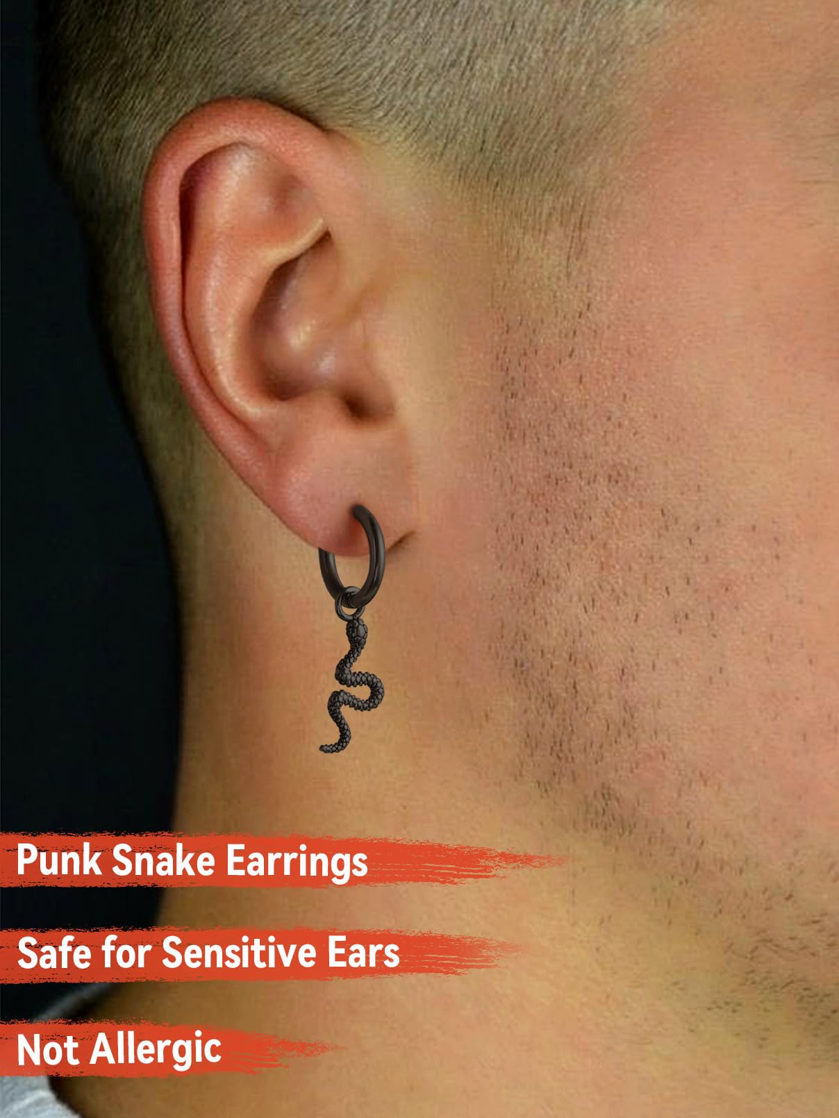 FaithHeart Dragon/Dinosaur/Snake Hoop Earrings for Men, Sturdy Stainless Steel Punk Biker Animals Hypoallergenic Jewelry, Gift Box