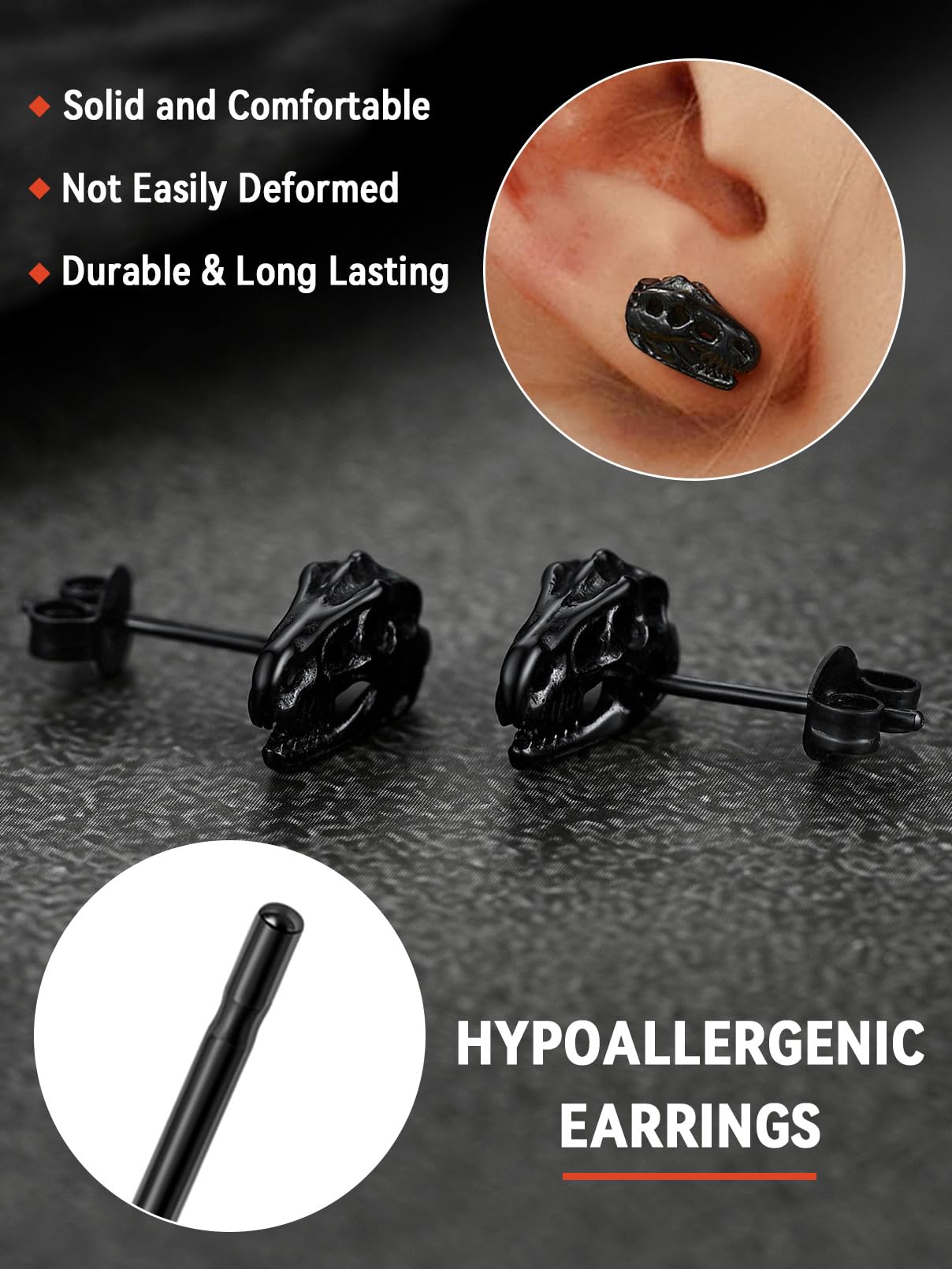 FaithHeart Dragon/Dinosaur/Snake Hoop Earrings for Men, Sturdy Stainless Steel Punk Biker Animals Hypoallergenic Jewelry, Gift Box