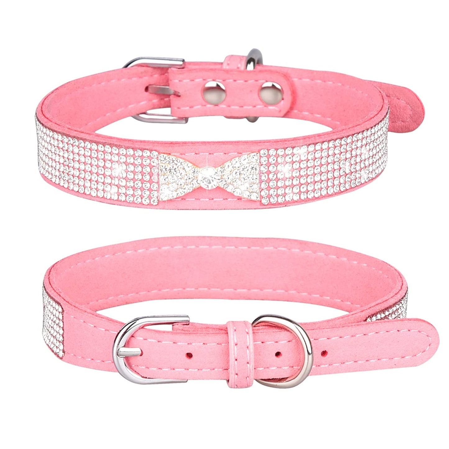 Rhinestone Dog Collar, Cute Dazzling Sparkling Soft Suede Leather Dog Cat Rhinestone Collar Crystal Diamond Pet Dog Puppy Collar (XS, Blue-1)