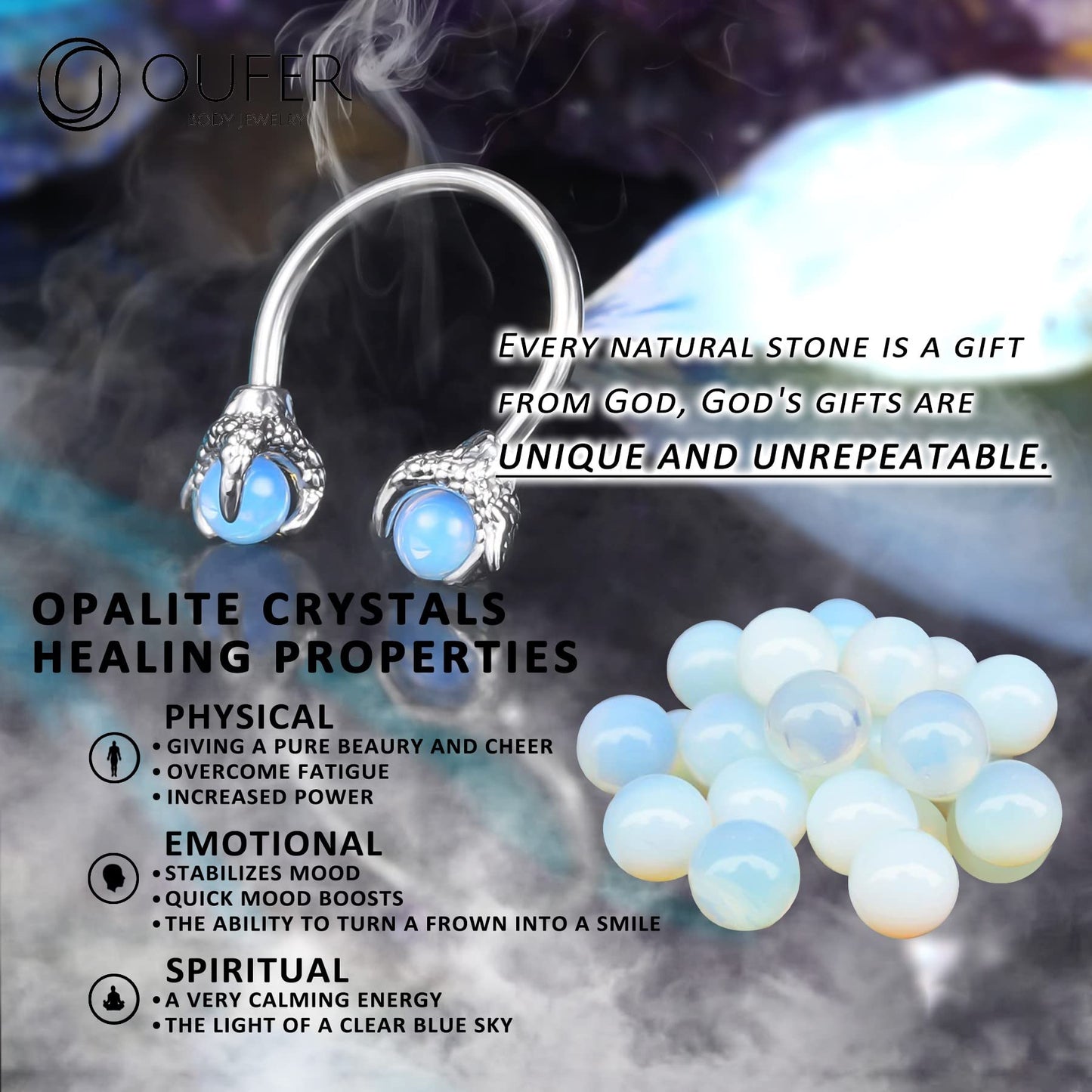 OUFER 316L Surgical Steel Circular Earrings Two White Opals Surrounded by Dragon Claws Cartilage Earing Ear Body Piercing Jewelry Helix Earrings Piercing…