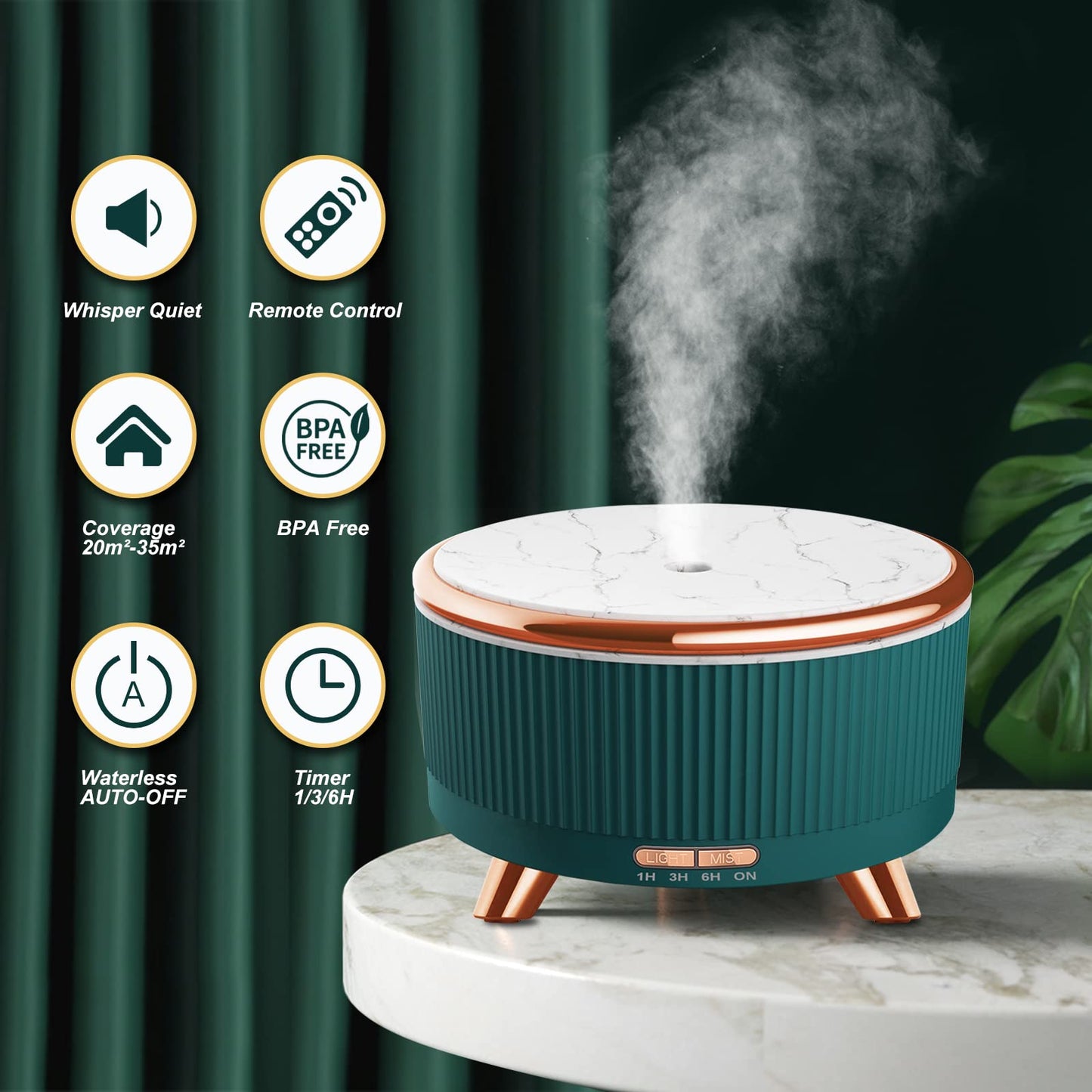 Diffusers for Essential Oils Large Room, 500ml Aromatherapy Oil Diffuser Cool Mist Humidifier with Remote Control,7 Colors Lights & 3 Mist Mode Waterless Auto Off for Women Office Home Black