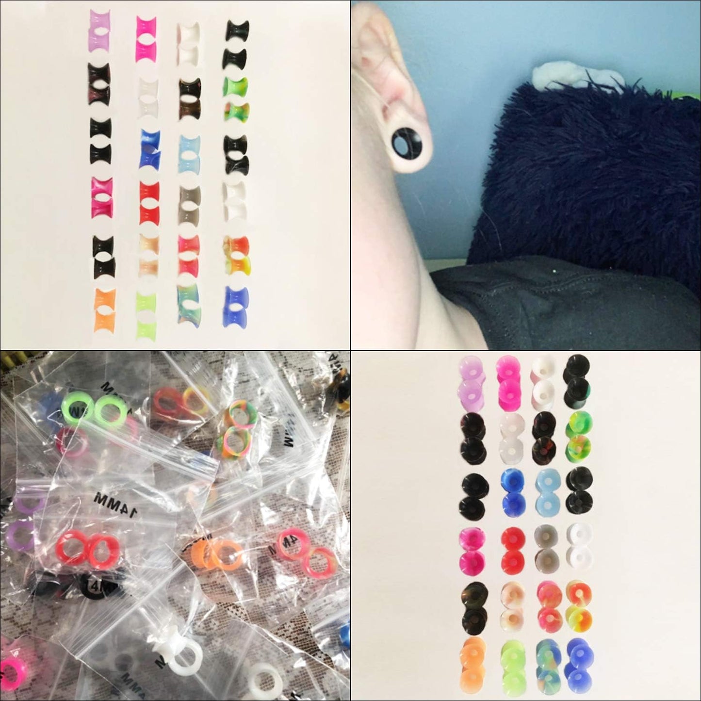 WBRWP 48/32/24/22/20/16/12pcs Ear Tunnels and Plugs - Double Flared Hollow Hard/Soft Silicone Ear Gauges - Ear Expander Stretcher Body Piercing Jewelry 8g-1"